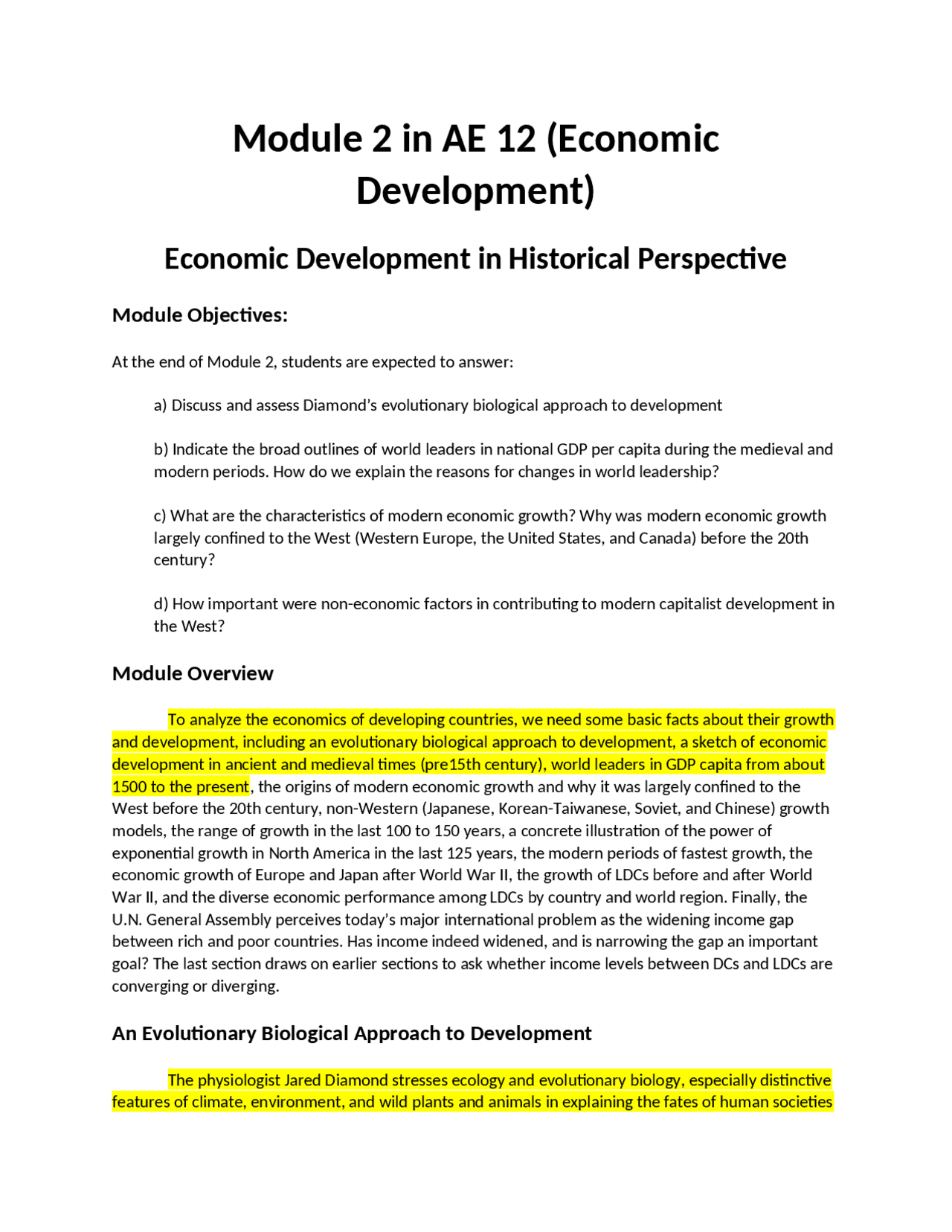 Economic Development | Lecture notes Economics | Docsity