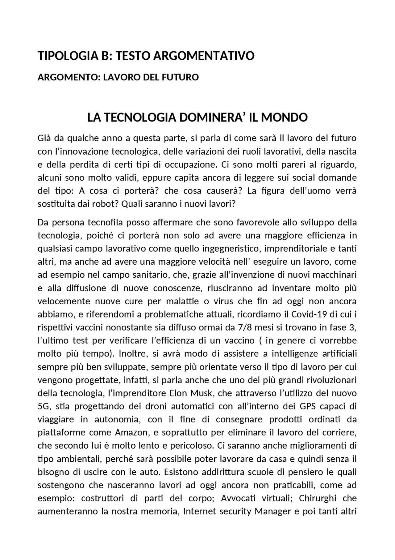 Tipologia B Il lavoro del futuro Temi di Italiano Docsity Tipologia B Il lavoro del futuro Temi di Italiano Docsity