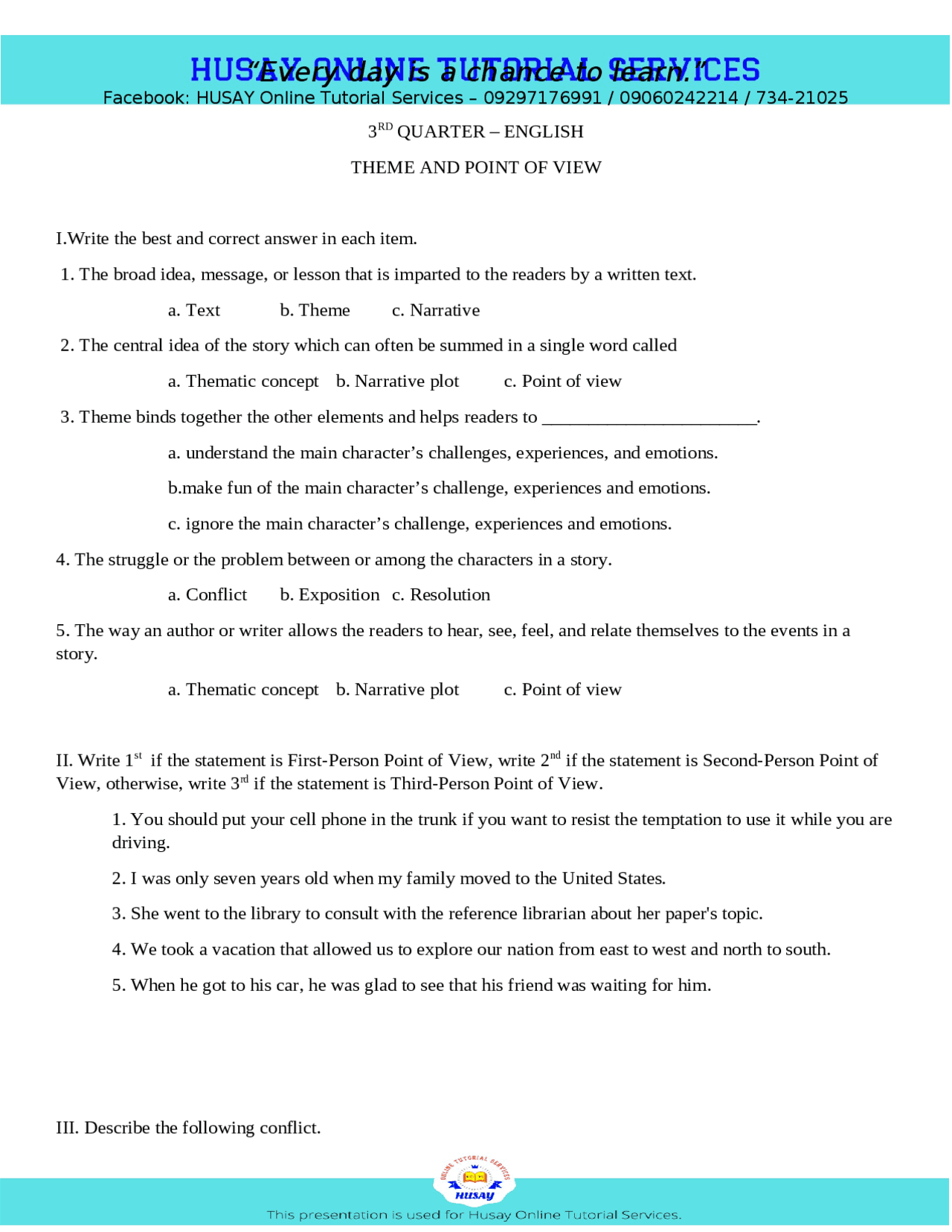 English Reviewer and Worksheet | Exercises English | Docsity