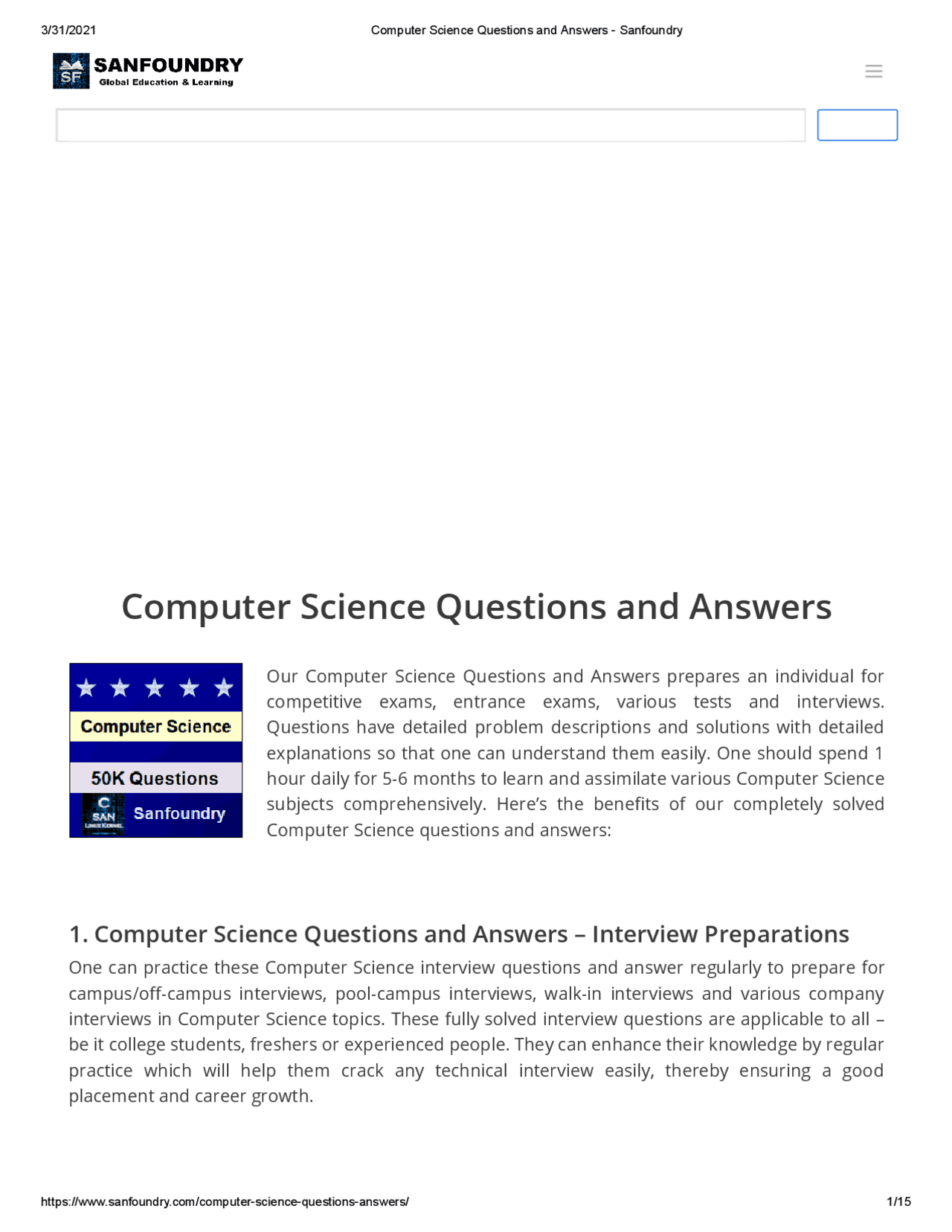 Computer Science Questions and Answers - Sanfoundry.pdf | Exams ...