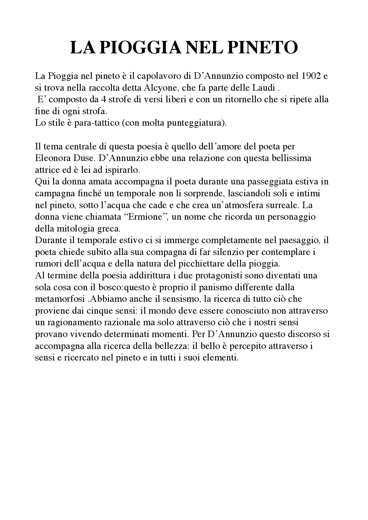 La Pioggia nel di Gabriele D'Annunzio Appunti di Italiano