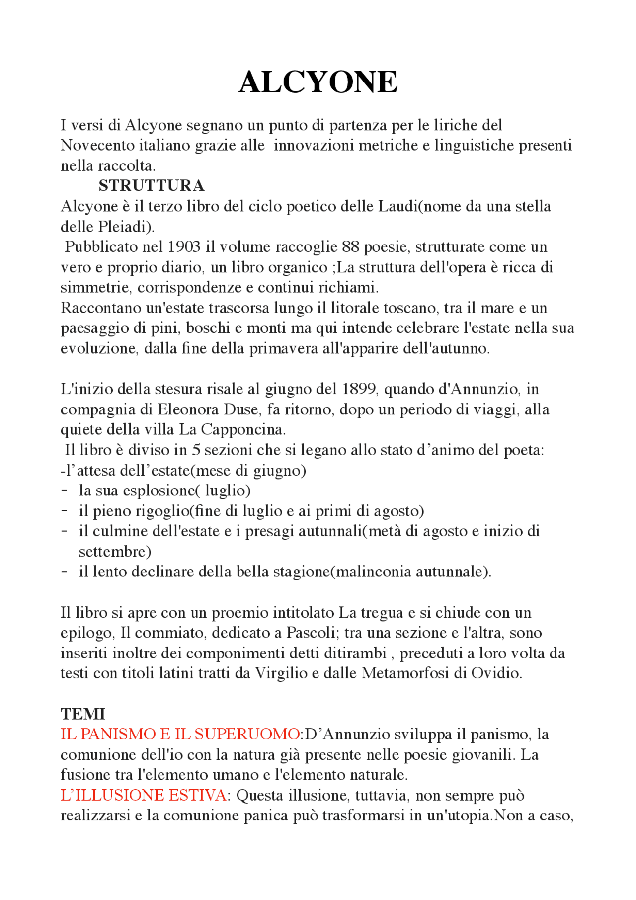 Alcyone di Gabriele D'Annunzio | Appunti di Italiano | Docsity