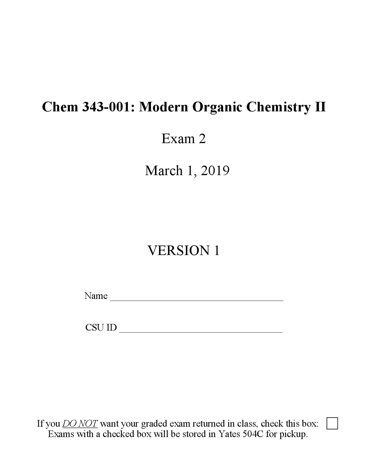 Exam 2 from 2019 practice exam | Exams Chemistry | Docsity