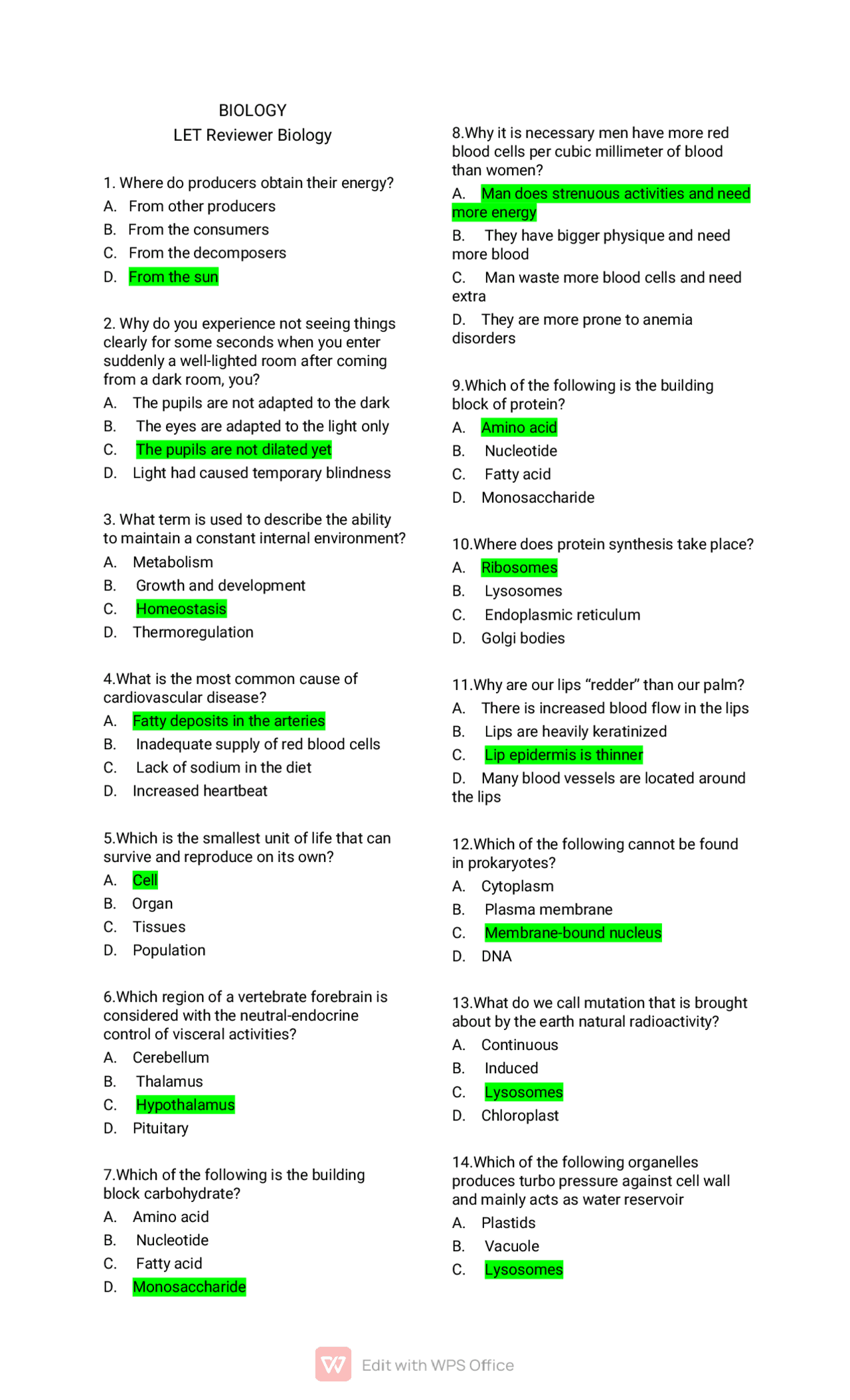 BIOLOGY reviewer for LET | Study notes Biology | Docsity