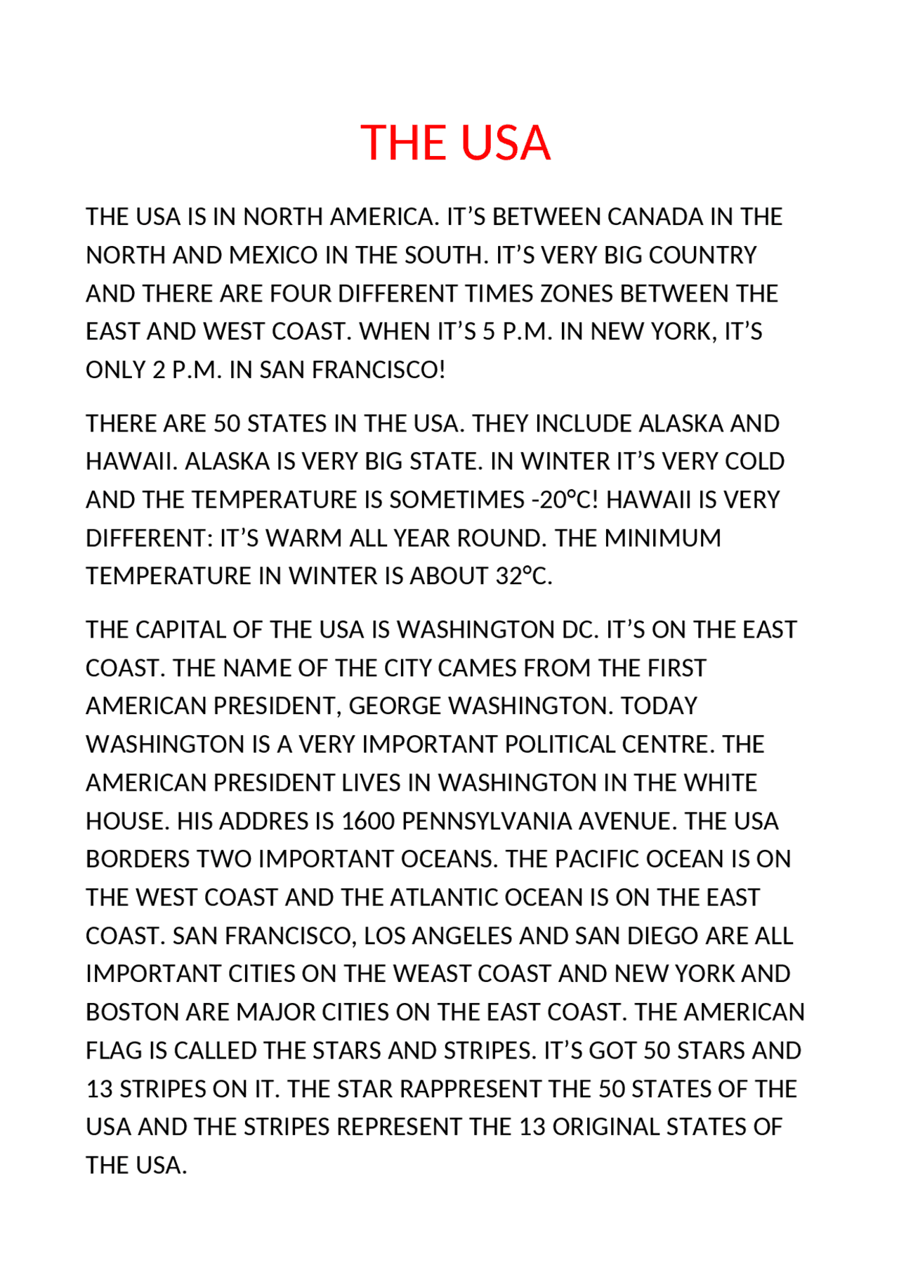 Usa Describing Riassunto descrizione USA in inglese | Schemi e mappe concettuali di ...