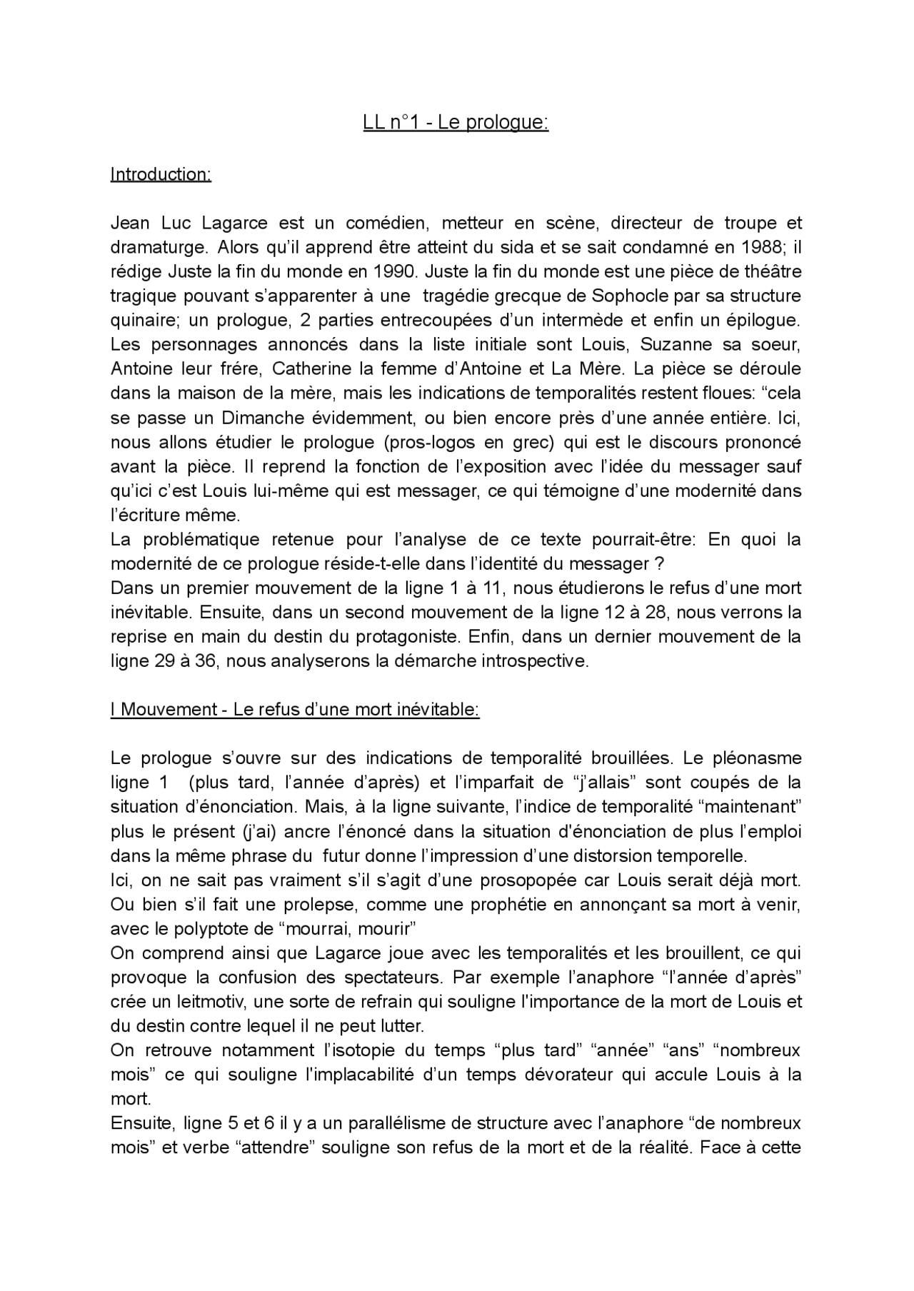 Lecture linéaire Juste la fin du monde le prologue Lectures Français Docsity Lecture linéaire Juste la fin du monde le prologue Lectures Français Docsity