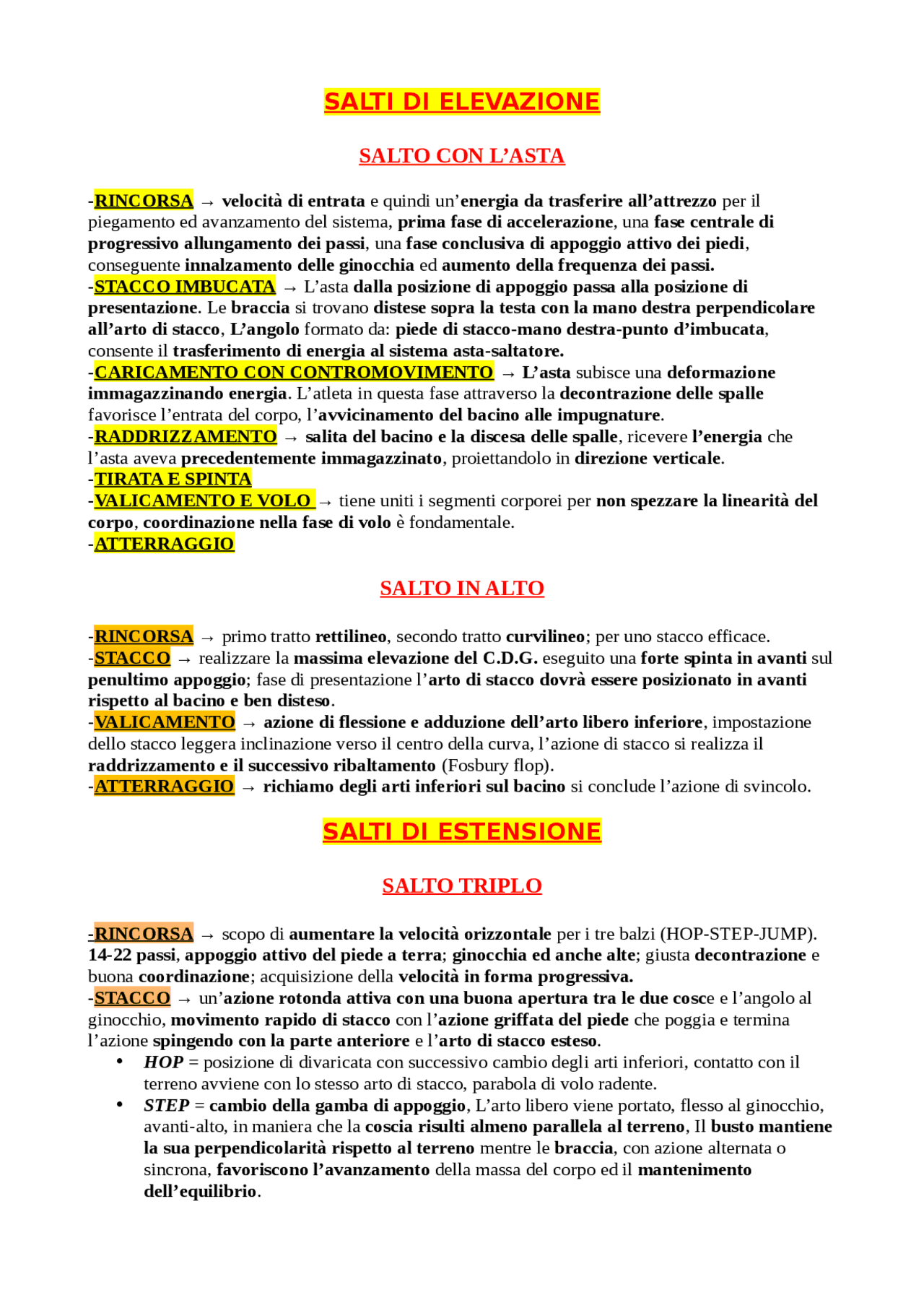 Appunti di atletica leggera i salti Schemi e mappe concettuali di