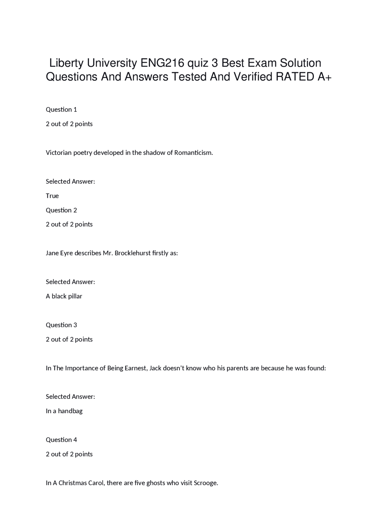 Liberty University ENG216 quiz 3 Best Exam Solution Questions And ...