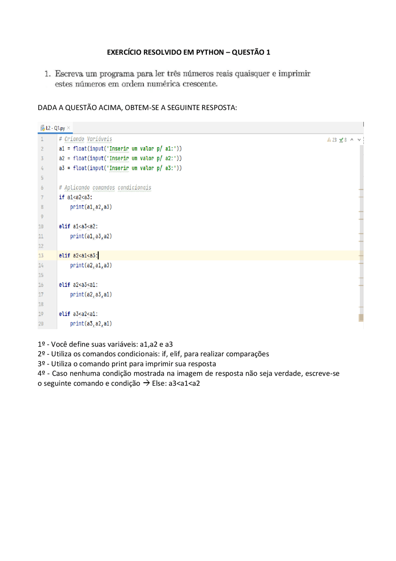 Exercício 1 Resolvido em Python - Ordem Crescente | Exercícios ...