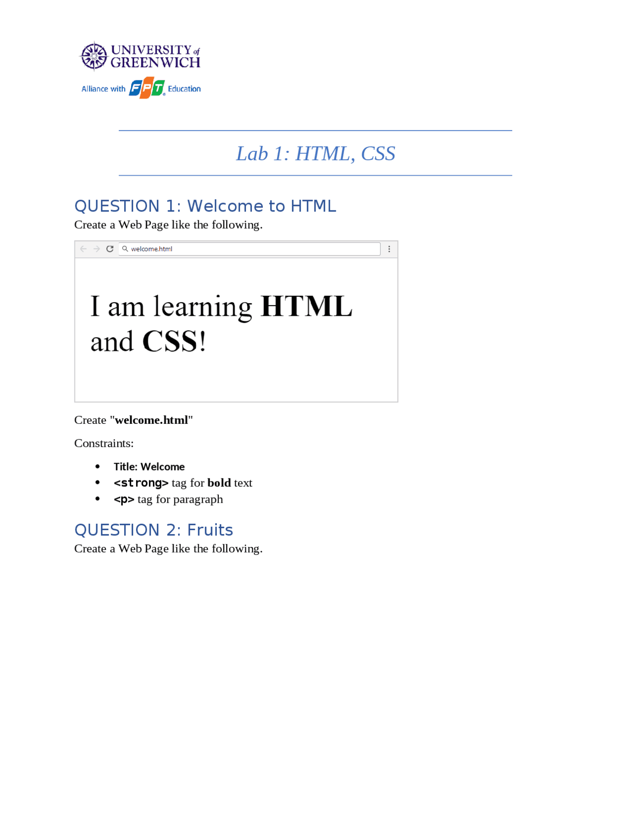 HTML and CSS Lab Exercises | Essays (high school) History | Docsity