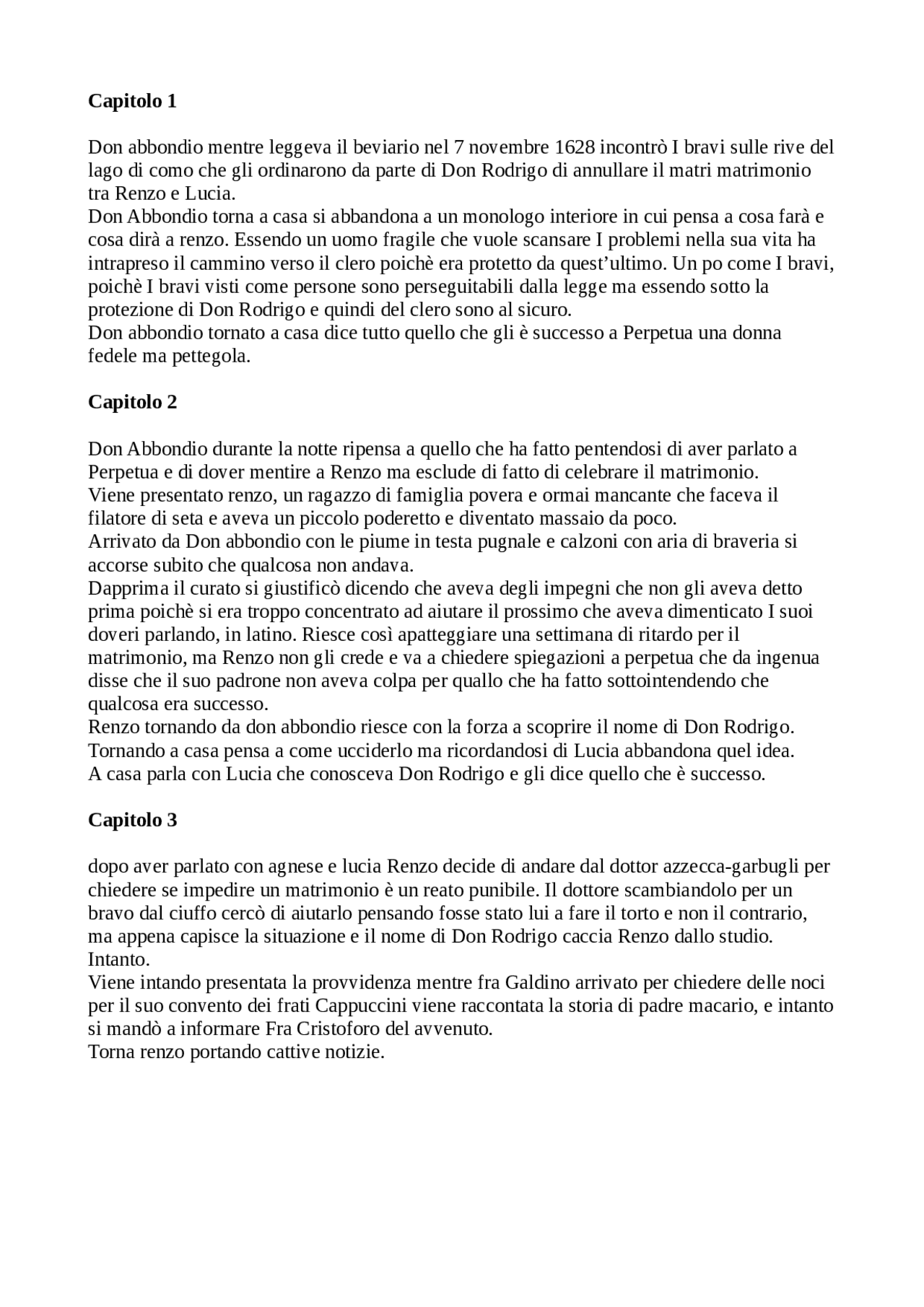 riassunto promessi sposi per capitoli