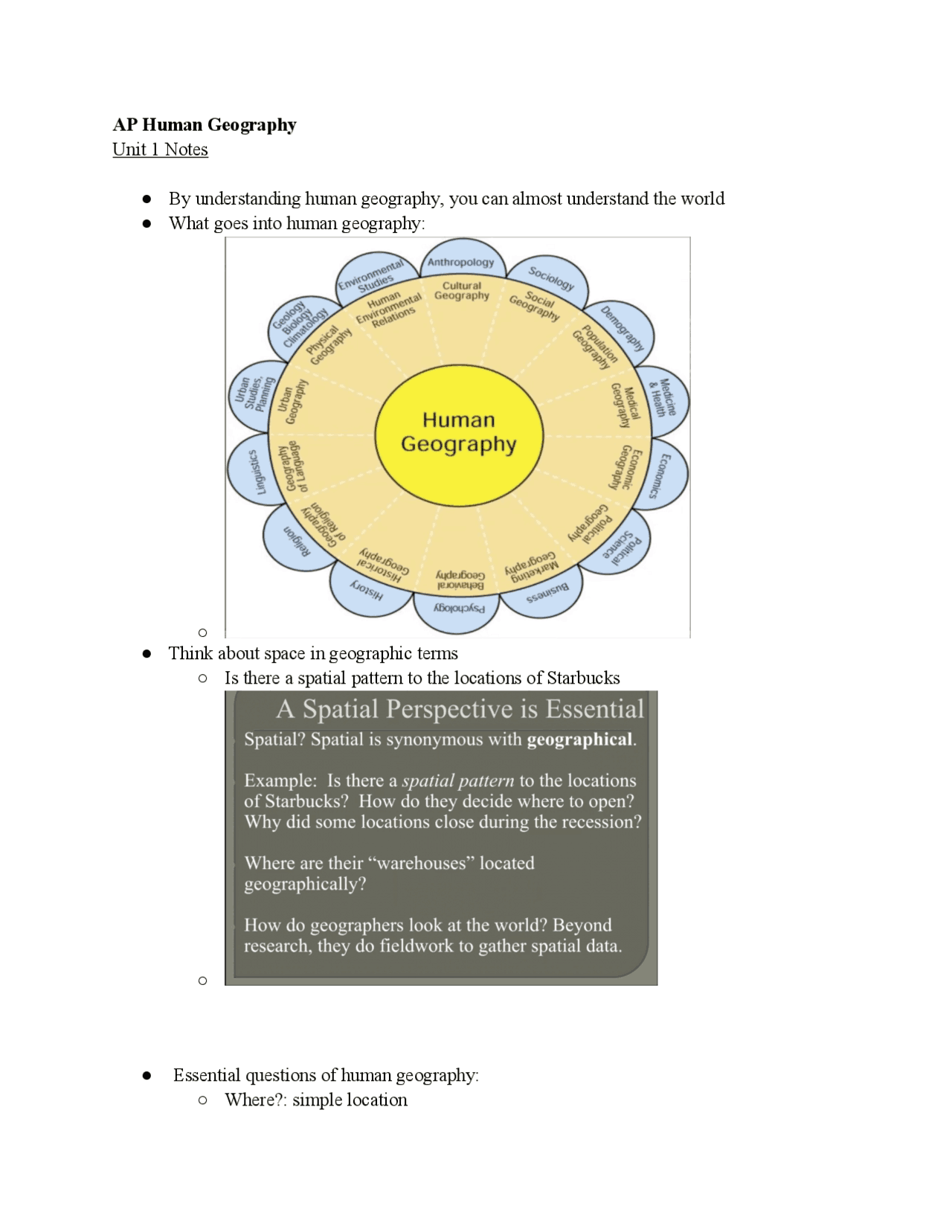 Unit 1 AP Human Geography Notes | Lecture notes Geography | Docsity
