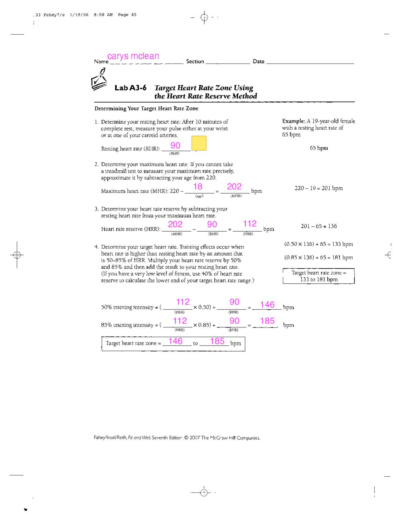 Target heart rate lab | Cheat Sheet Kinesiology | Docsity