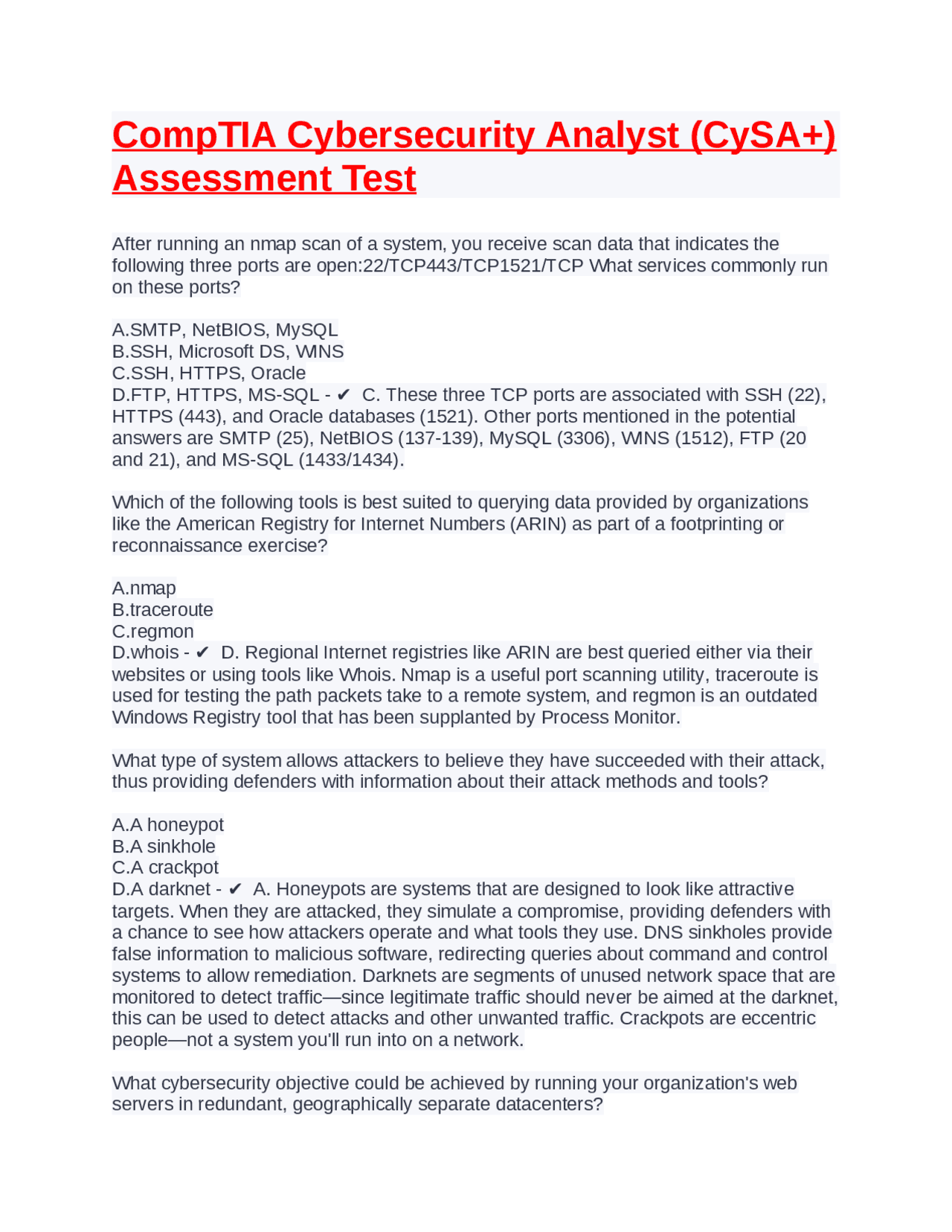 CompTIA Cybersecurity Analyst (CySA+) Assessment Test | Exams Computer ...