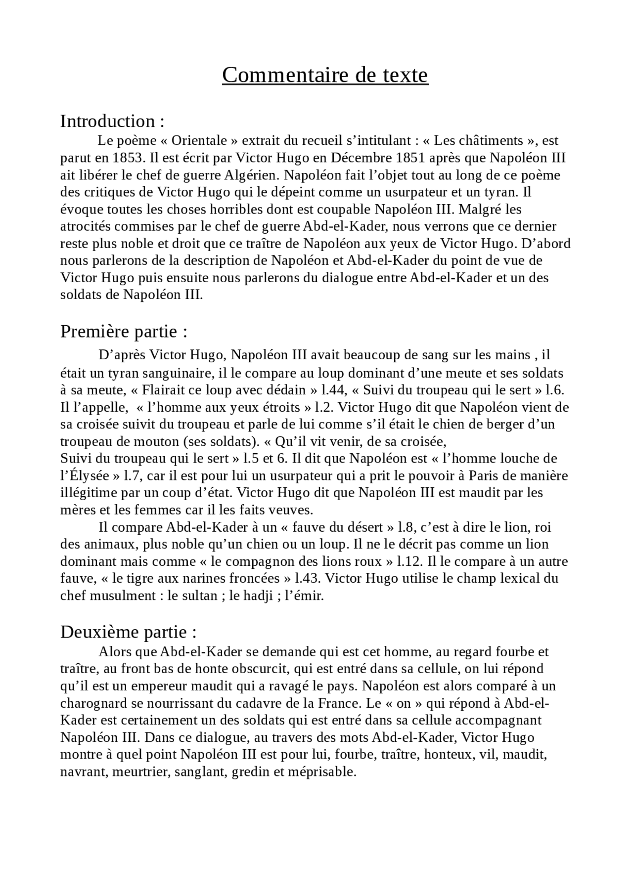 Commentaire de texte | Exercices Français | Docsity