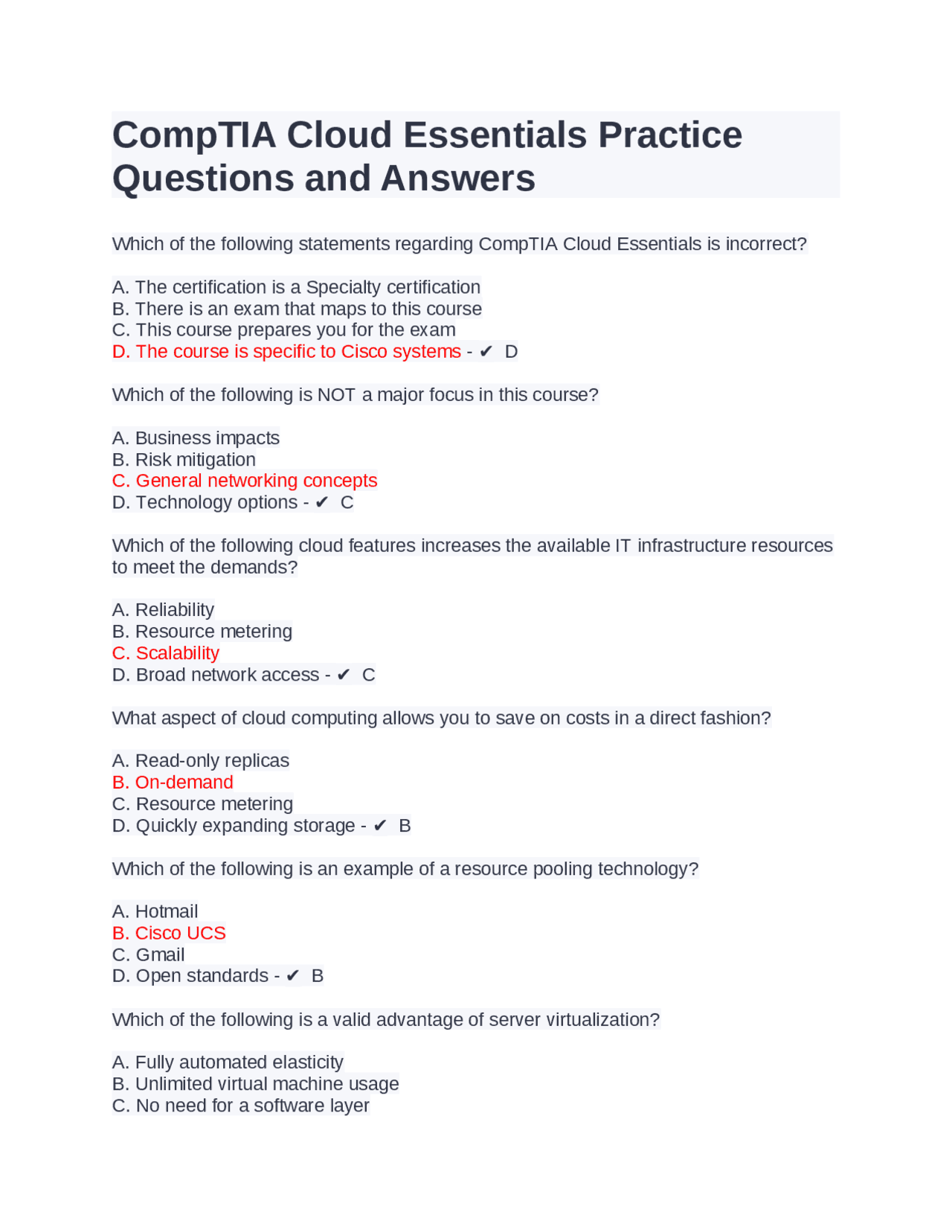 CompTIA Cloud Essentials Practice Questions and Answers | Exams ...