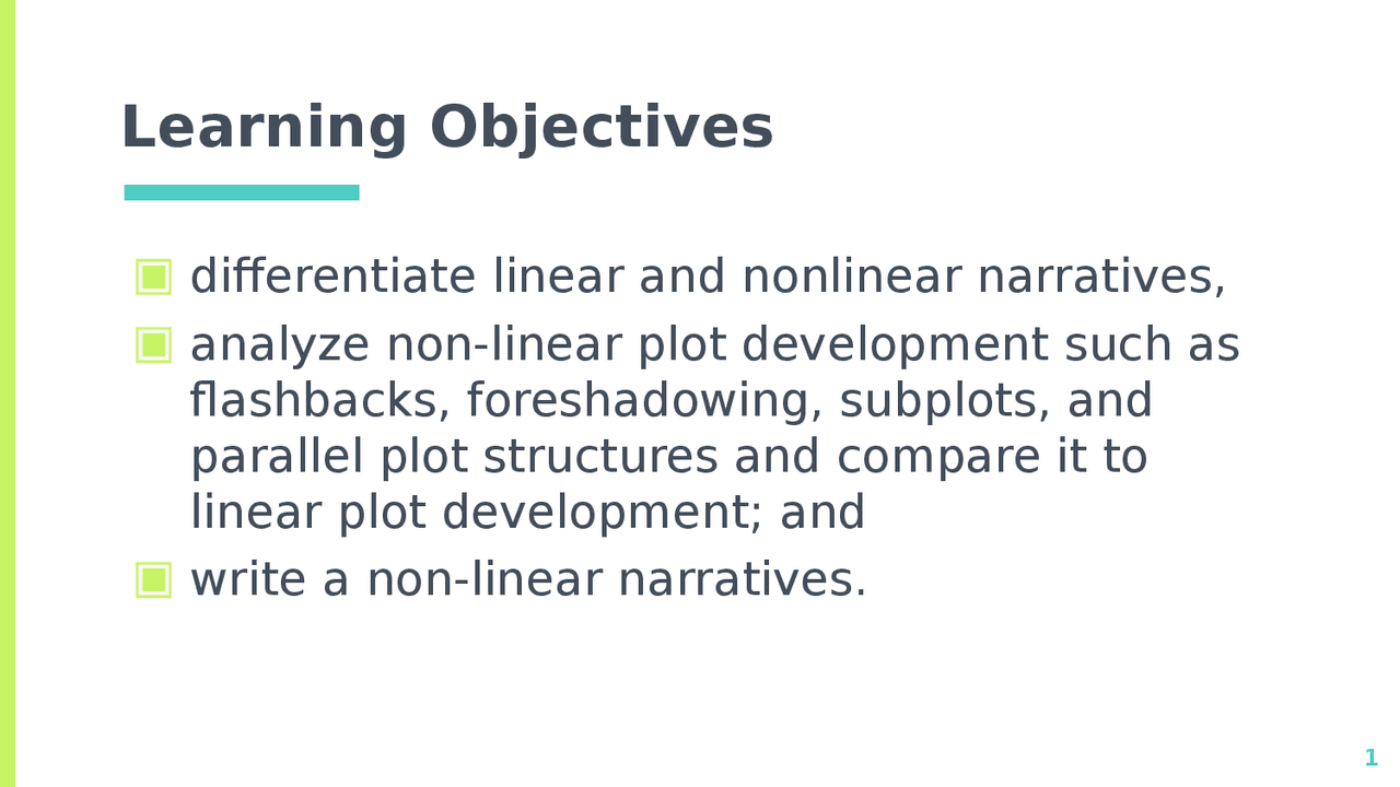 Presentation on Linear and Narratives Slides English