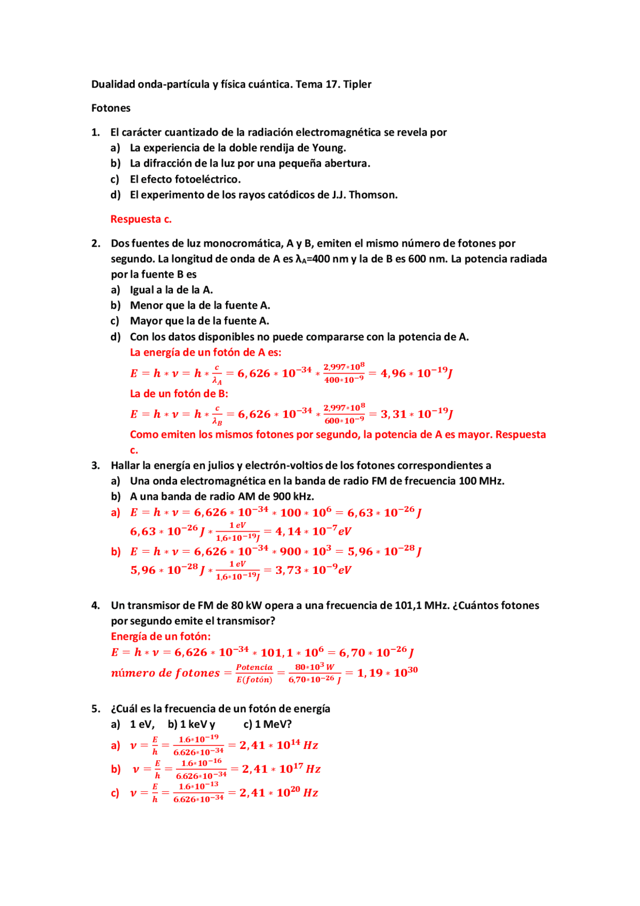 Dualidad onda partícula y física cuántica | Ejercicios de Física | Docsity