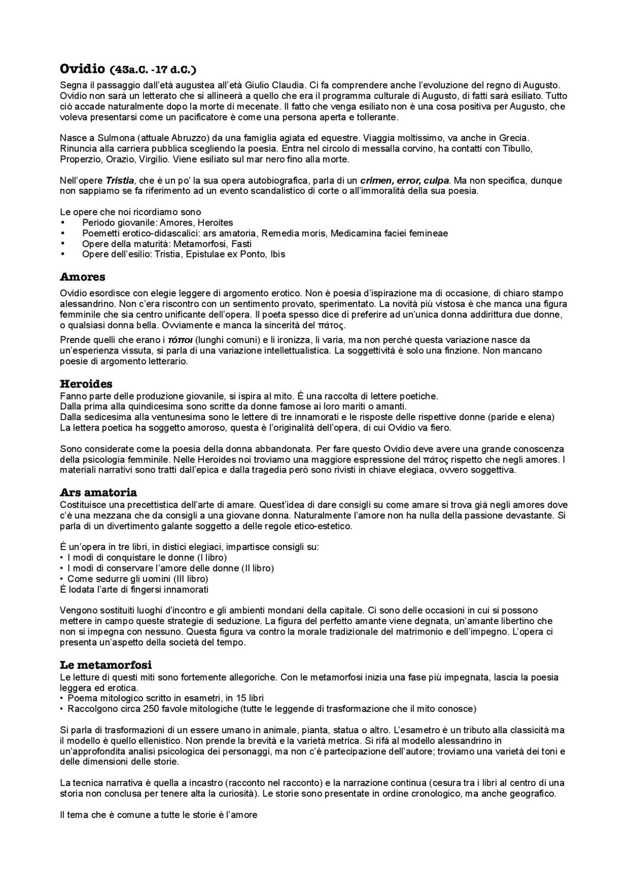 Ovidio - vita e opere | Appunti di Latino | Docsity