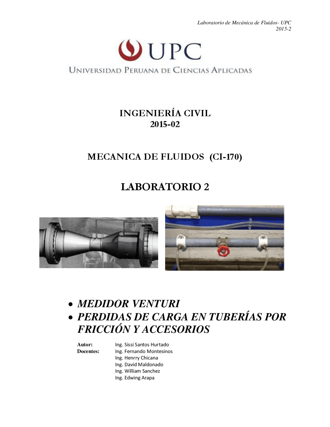 Laboratorio de Mecánica de Fluidos Medidor Venturi y Pérdidas de