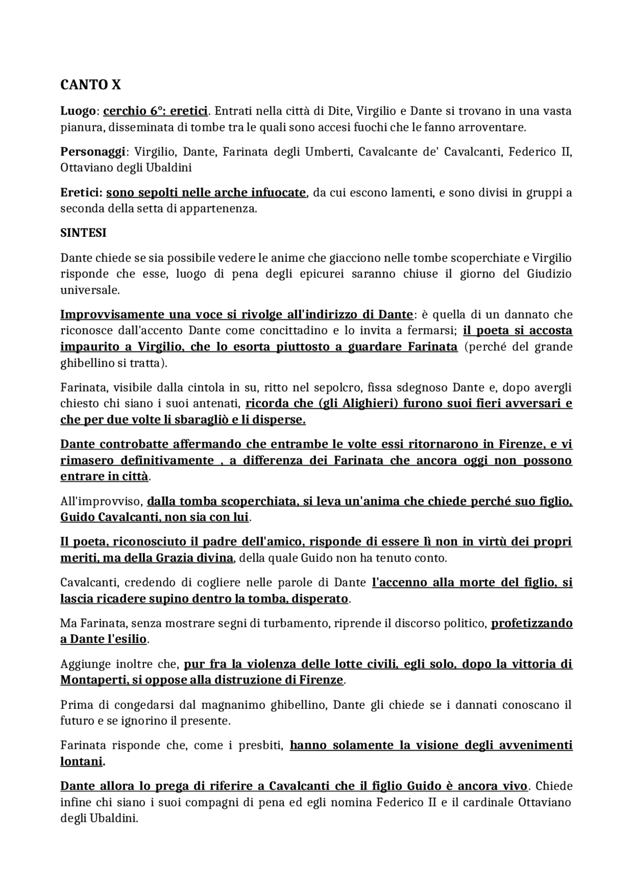 CANTO X INFERNO DIVINA COMMEDIA Slide di Italiano Docsity