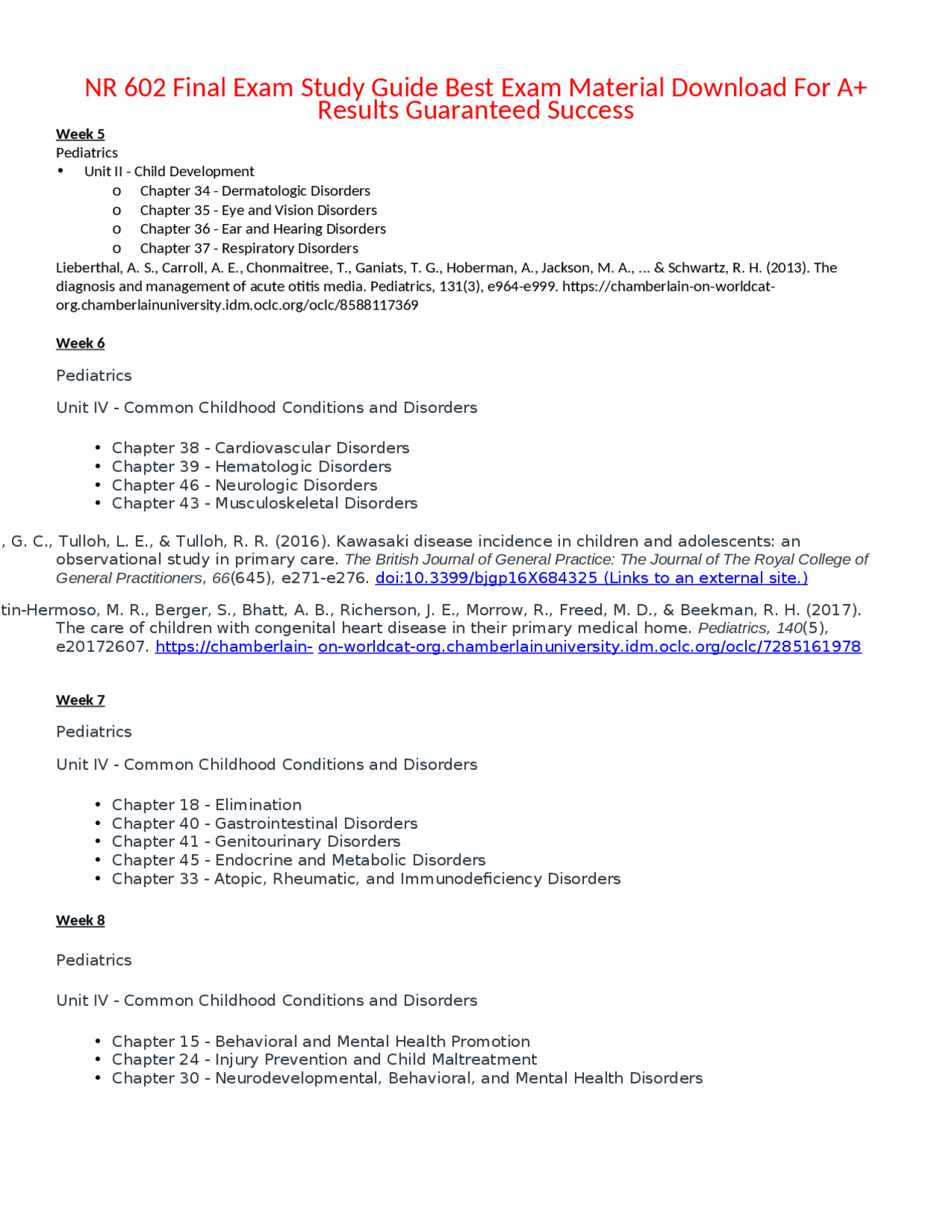 Pediatrics Study Guide for NR 602 Final Exam | Study Guides, Projects ...