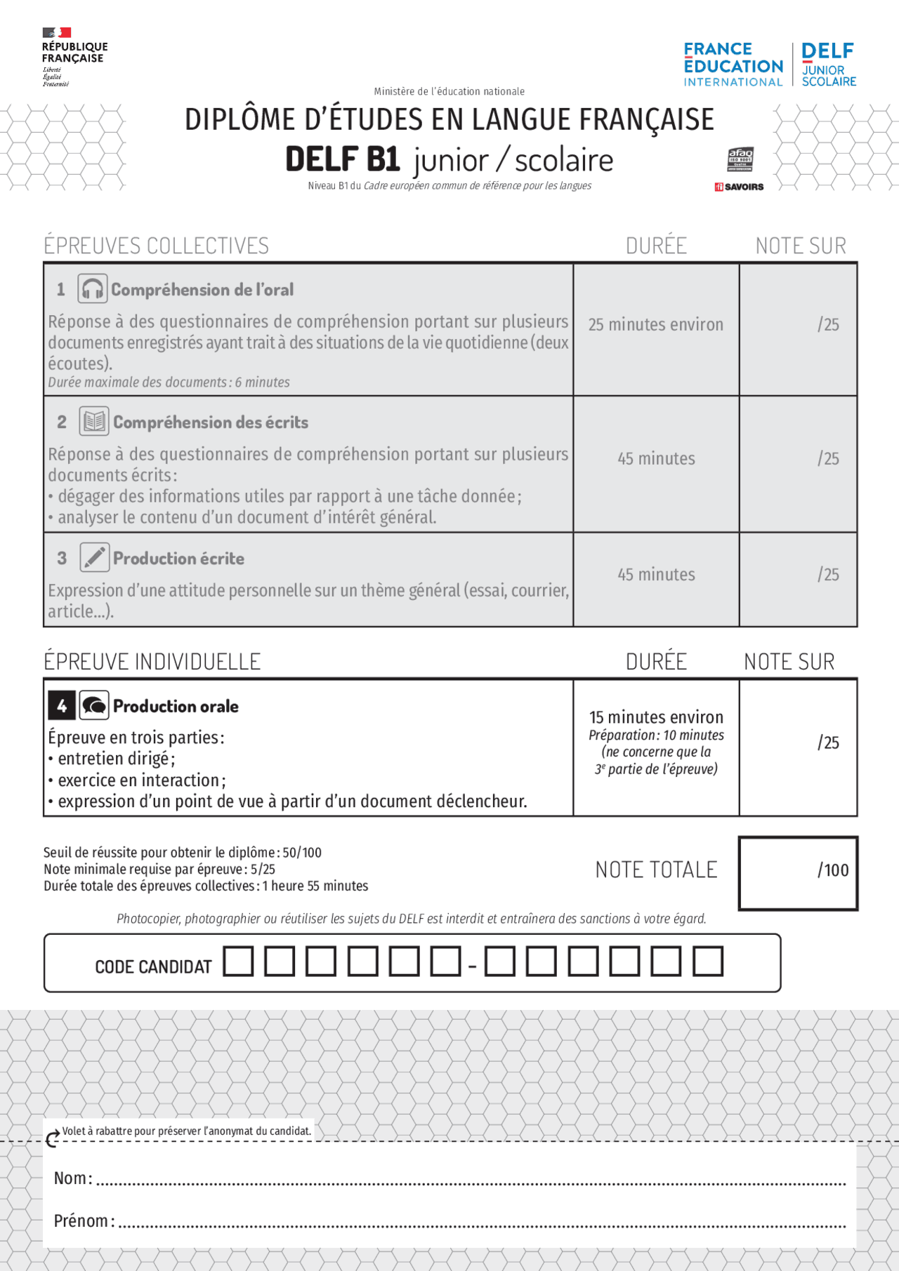Examen B1 francés de alianza francesa Transcripciones de Francés Docsity