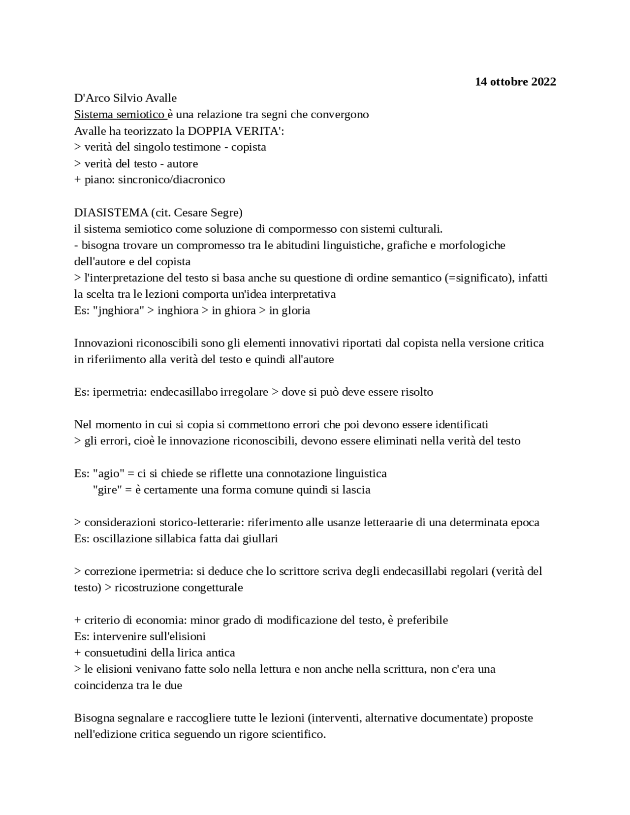 Appunti delle prime cinque lezioni di Filologia Italiana. Schemi e