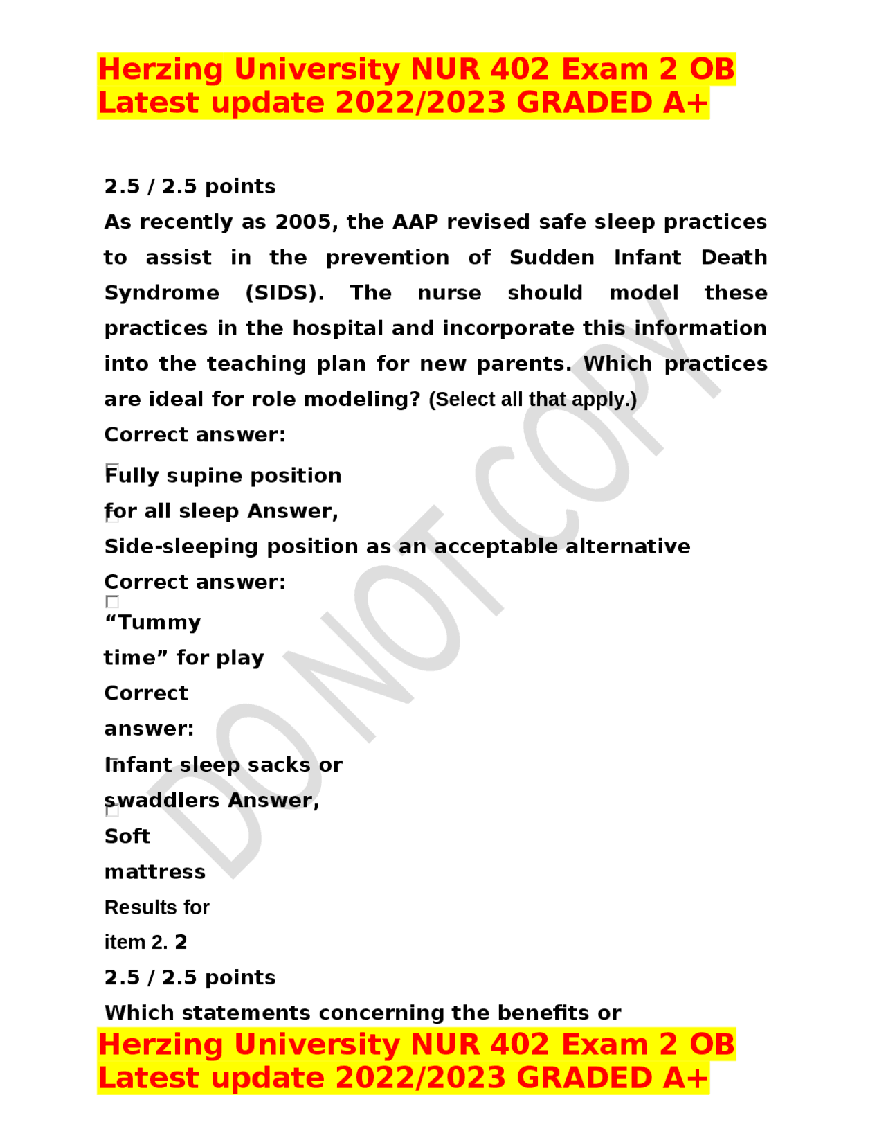 Herzing University NUR 402 Exam 2 OB Latest update 2022/2023 GRADED A+ ...