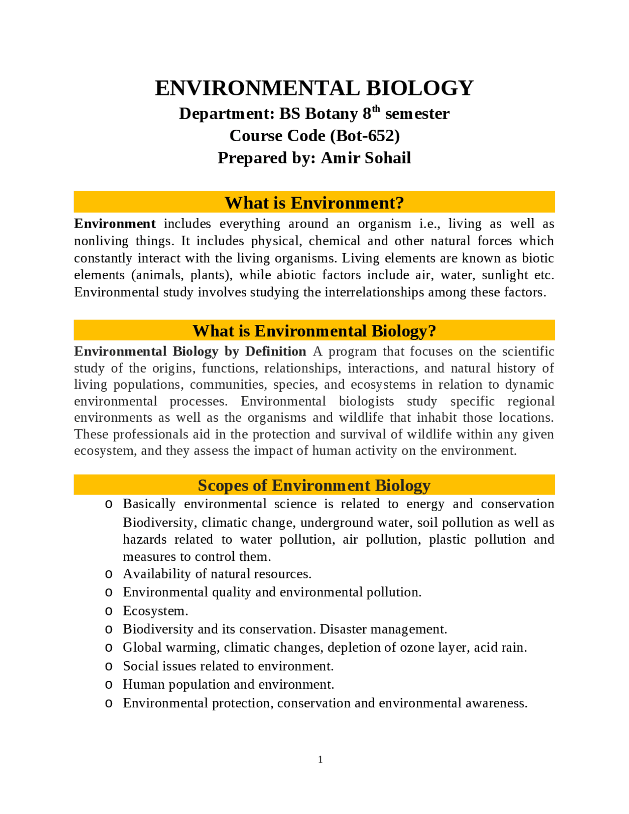 Environmental Biology study notes. Environmental Biology study notes ...