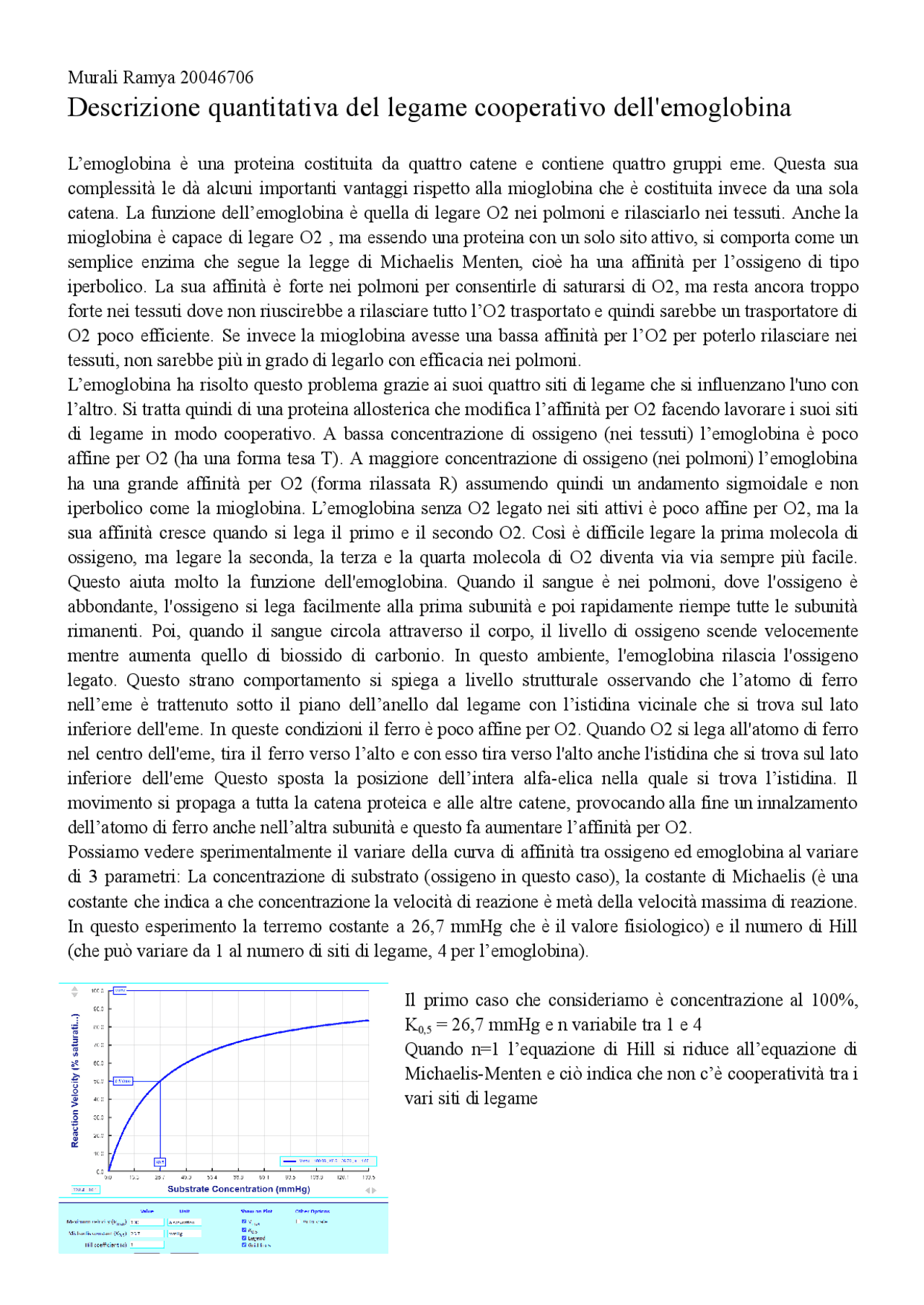 Descrizione quantitativa del legame cooperativo tra emoglobina e