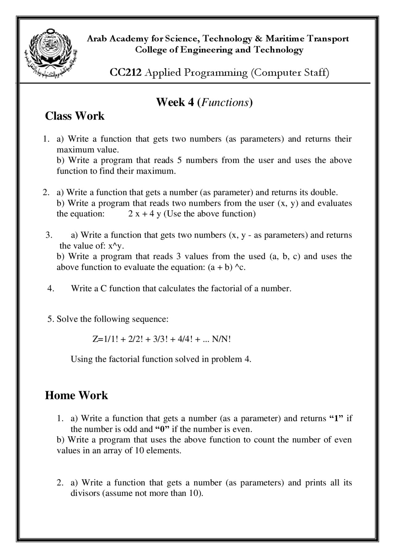 Applied programming subject sheets | Exercises Programming Languages ...