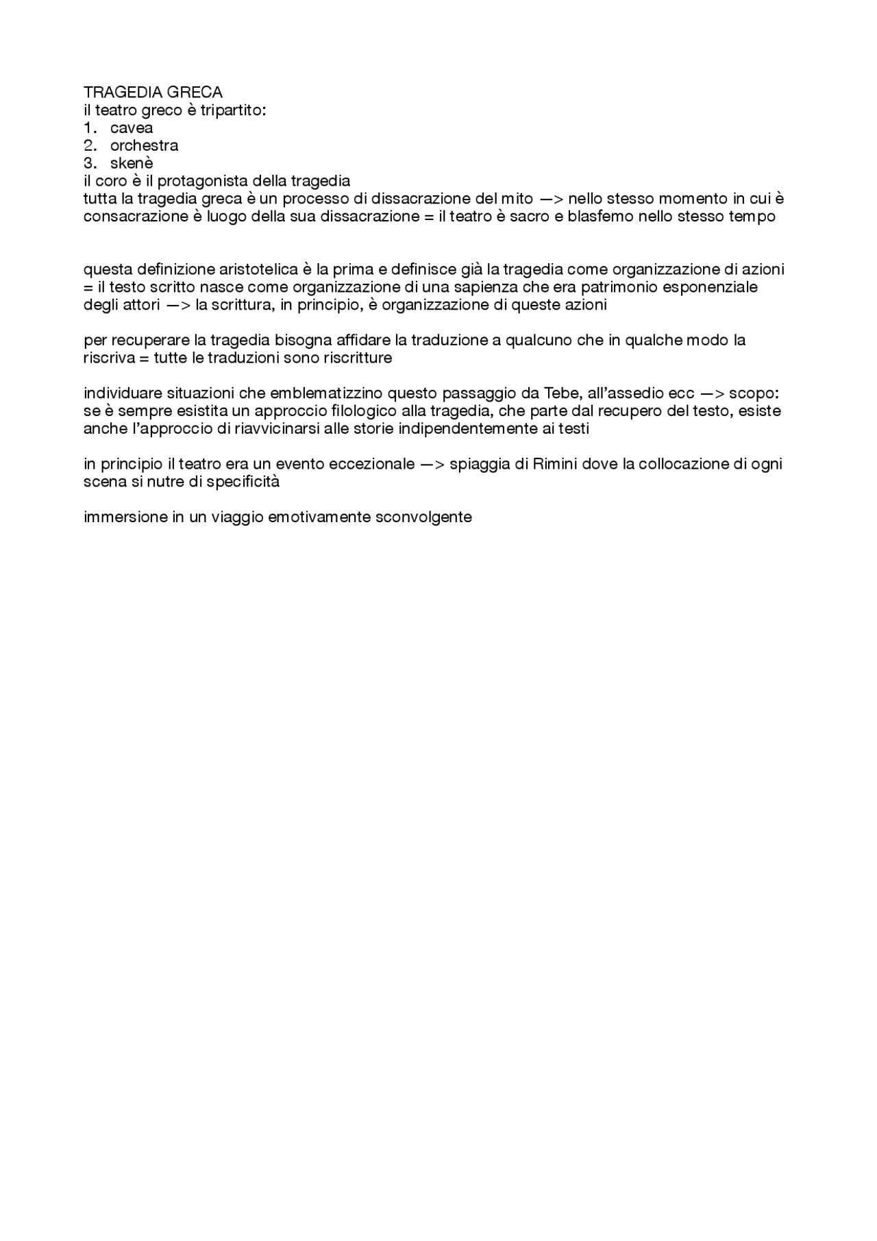 Riassunto della tragedia greca Dispense di Cultura grecolatina Docsity