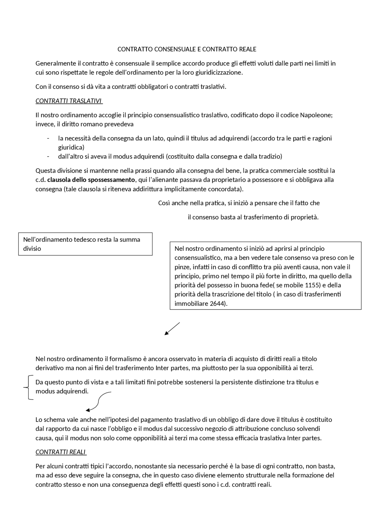 Contratto consensuale e contratto reale Appunti di Diritto Civile