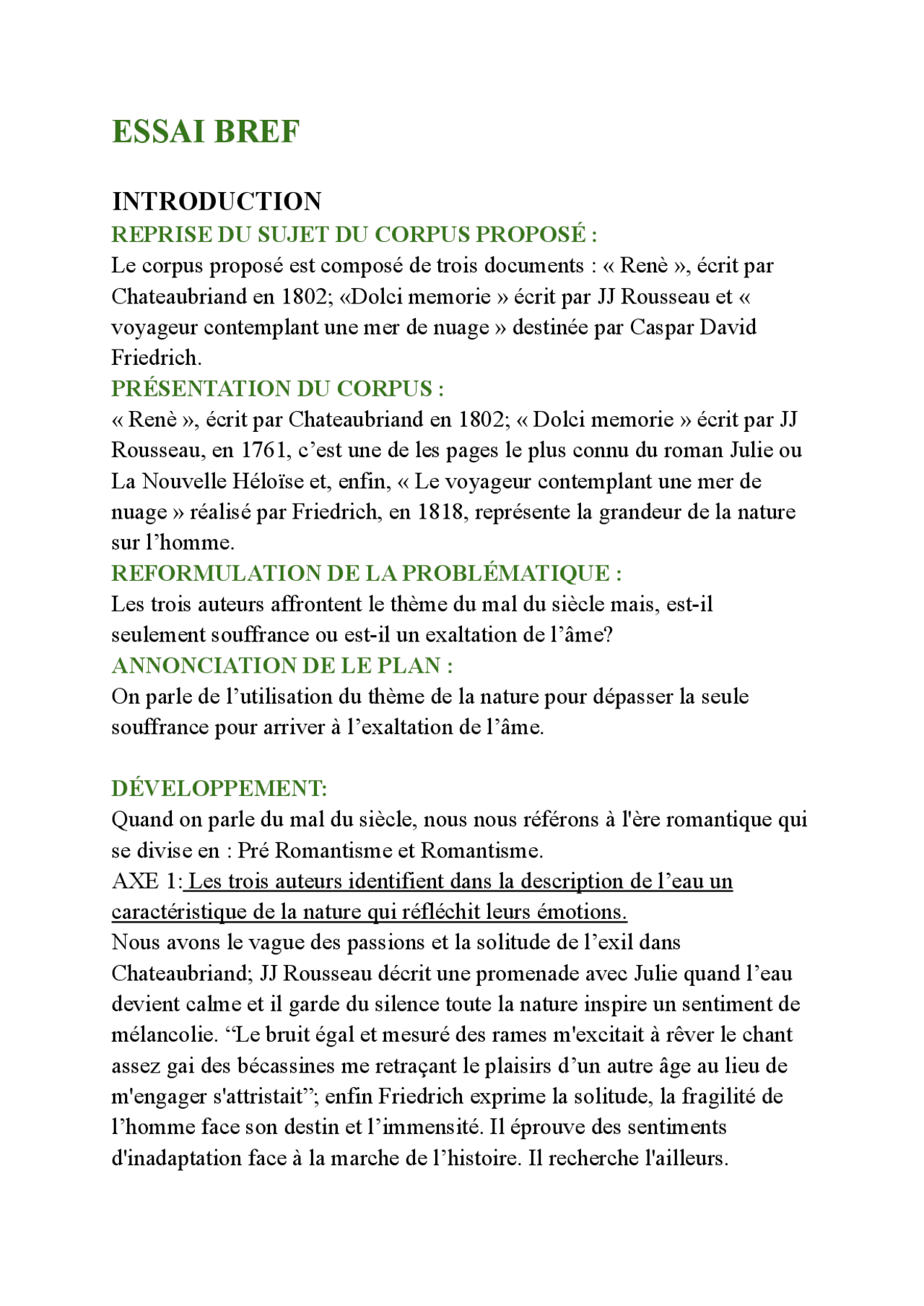 ESEMPIO COMPLETO DI ESSAI BREF | Prove d'esame di Francese | Docsity