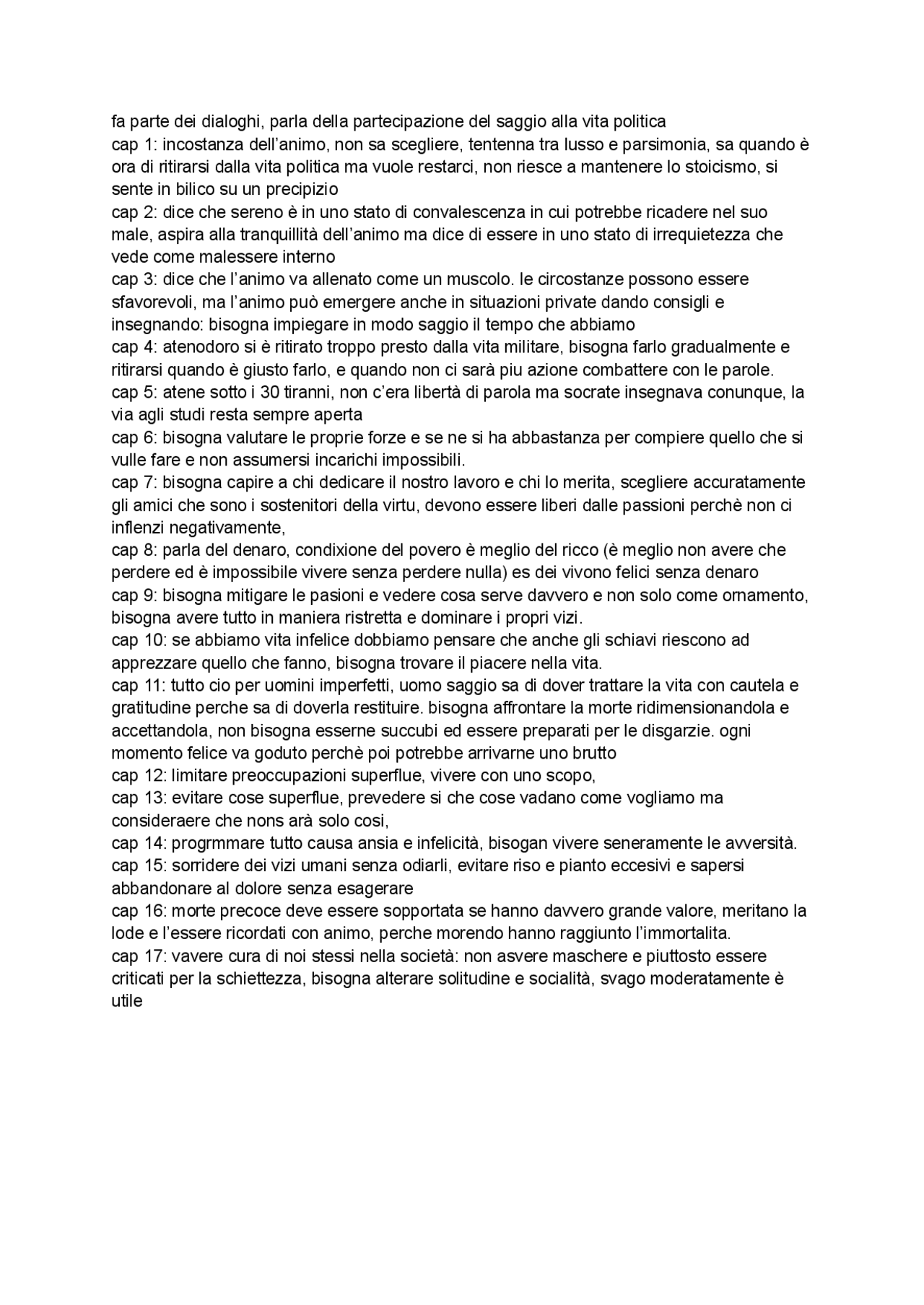 Riassunto de tranquillitate animi Summaries Latin Docsity