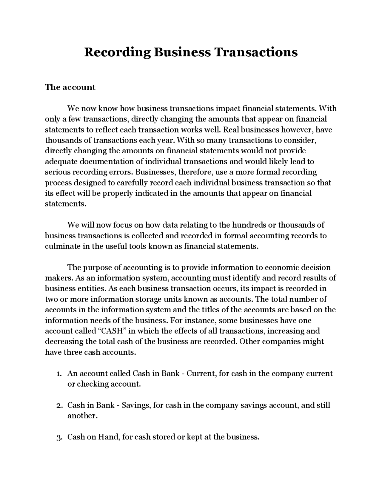 Recording business transaction | Study notes Accounting | Docsity