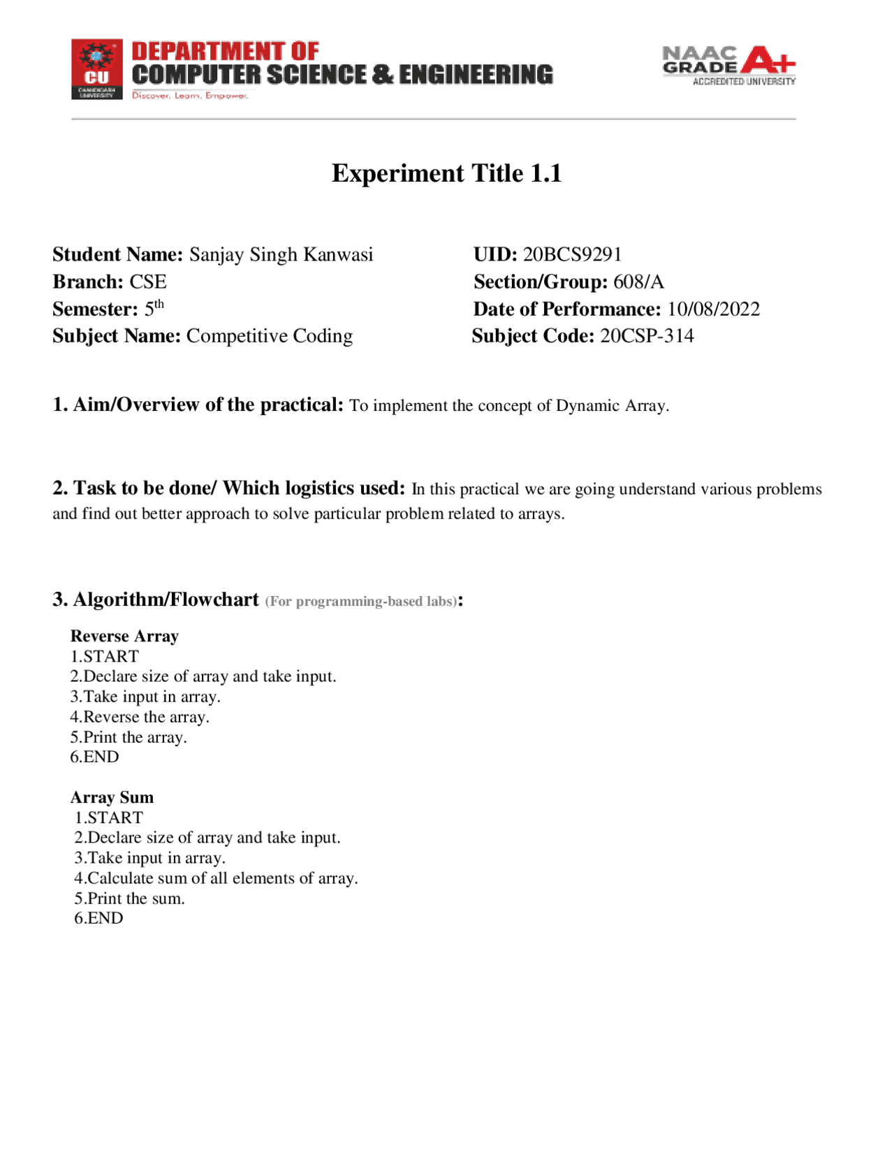 Lab Report on Arrays - An array is a collection of items of same data ...