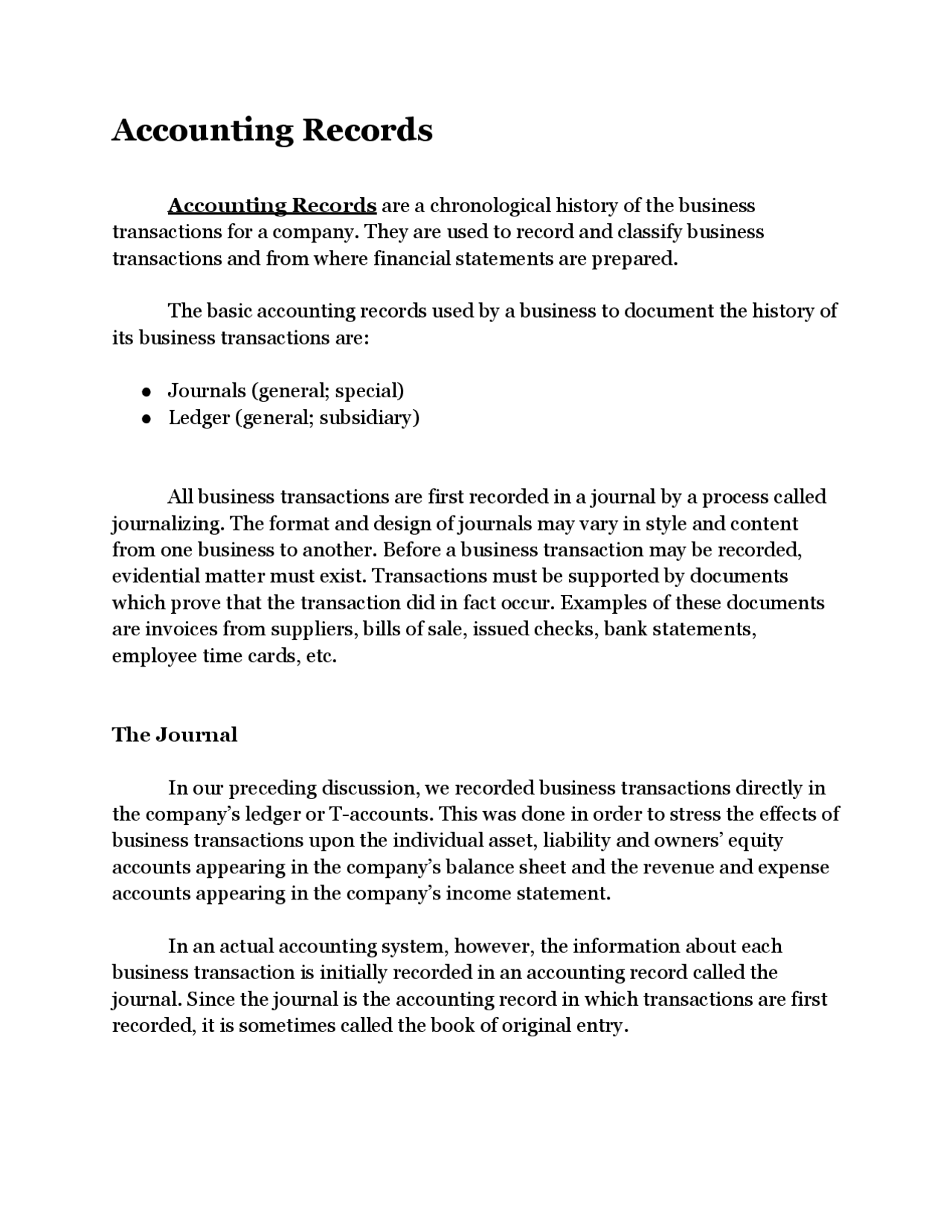 Accounting records for business accounting Study notes Business