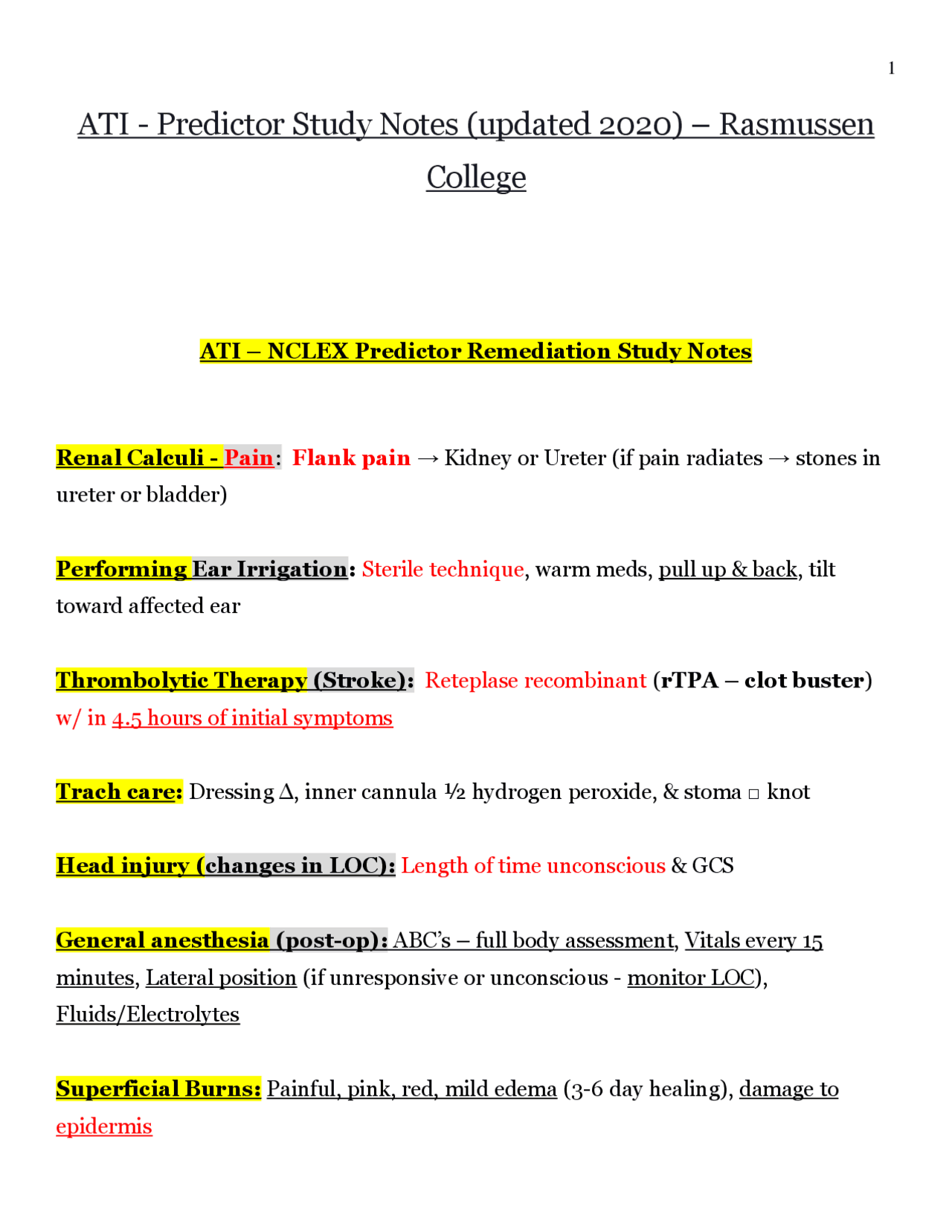 ATI - Predictor Study Notes (updated) – Rasmussen College | Exams ...