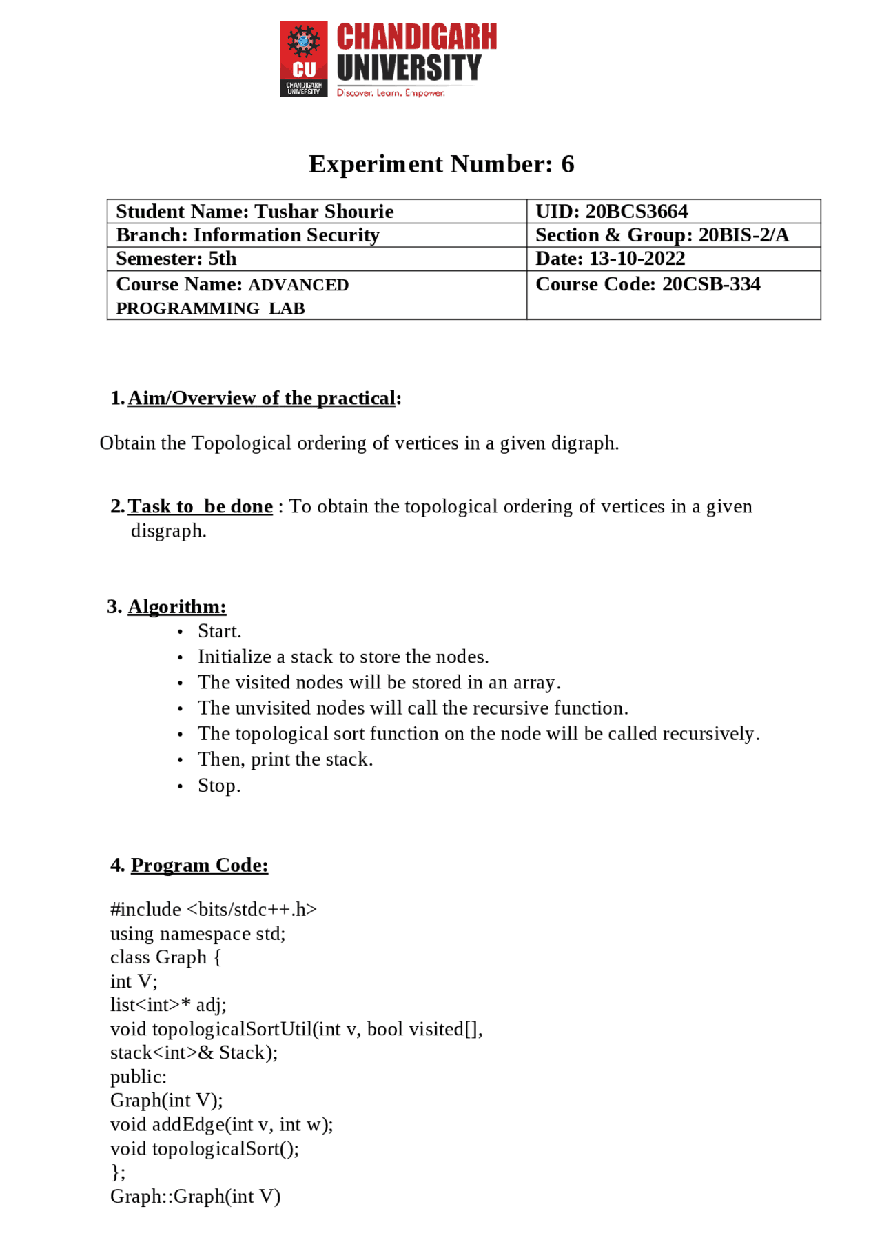 Advanced Programming Worksheet | Summaries Advanced Algorithms | Docsity