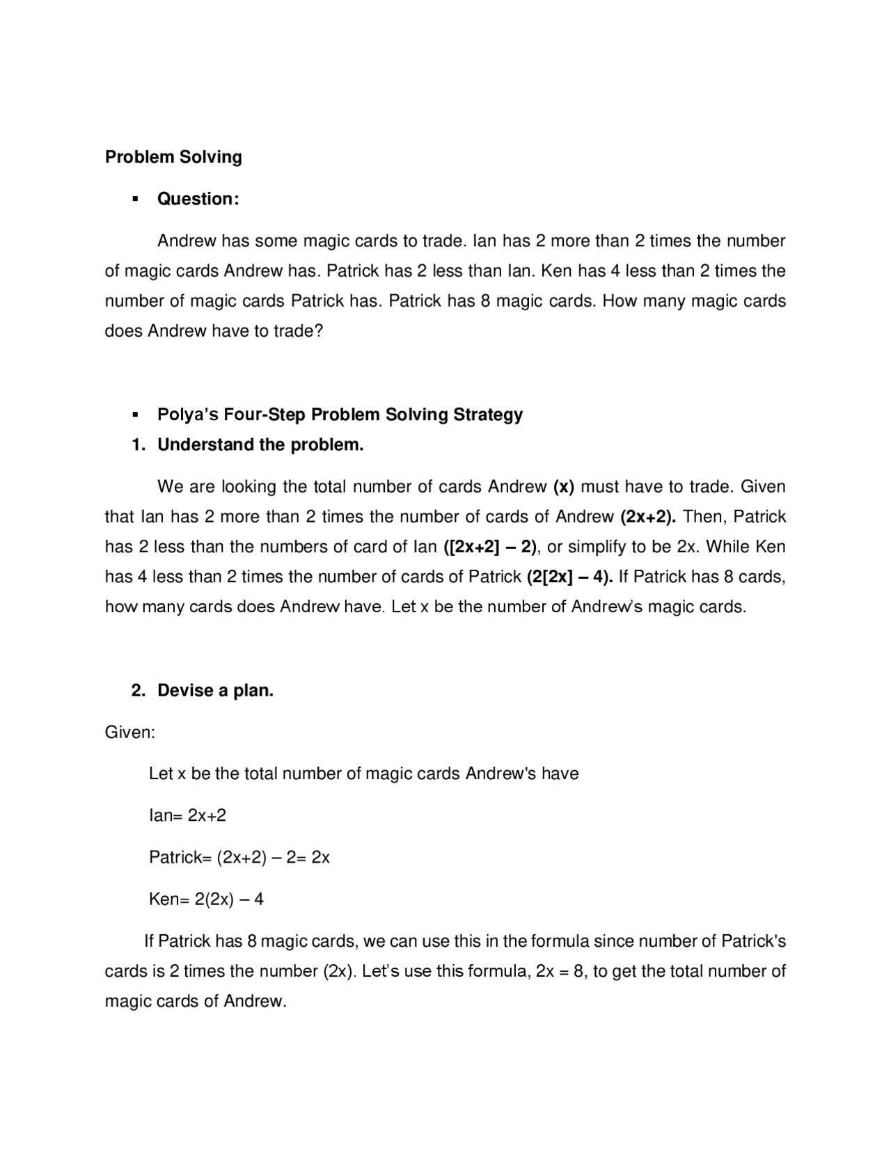 Problem Solving using Polya's Four-step Strategy | Assignments ...