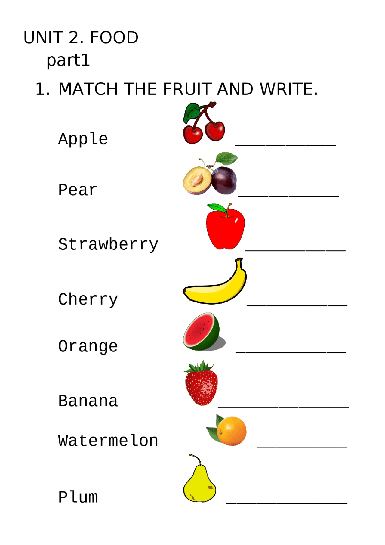 Ejercicios para repasar comida en ingles | Ejercicios de Inglés | Docsity