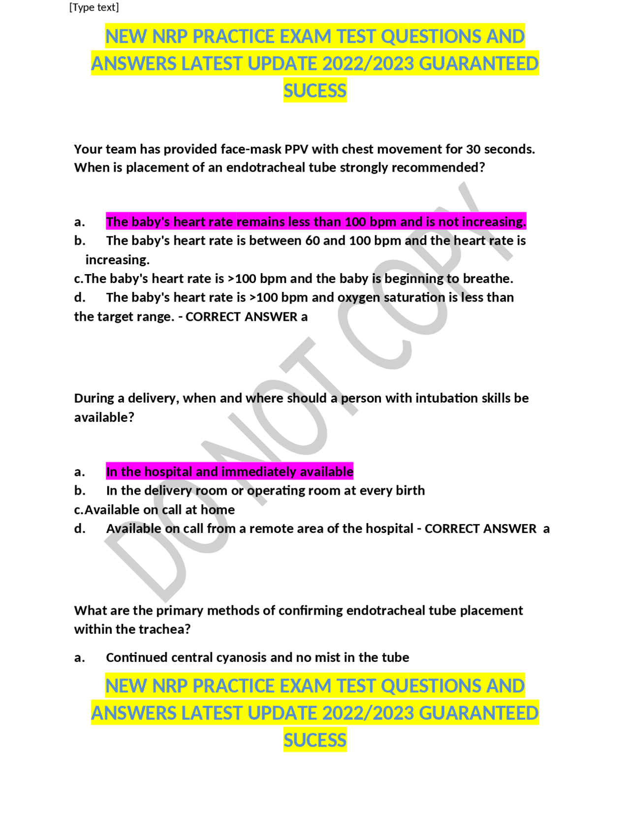 NEW NRP PRACTICE EXAM TEST QUESTIONS AND ANSWERS LATEST UPDATE 2022/