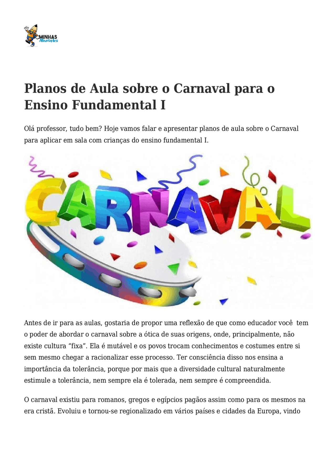 Planos de Aula sobre o Carnaval para o Ensino Fundamental I ...