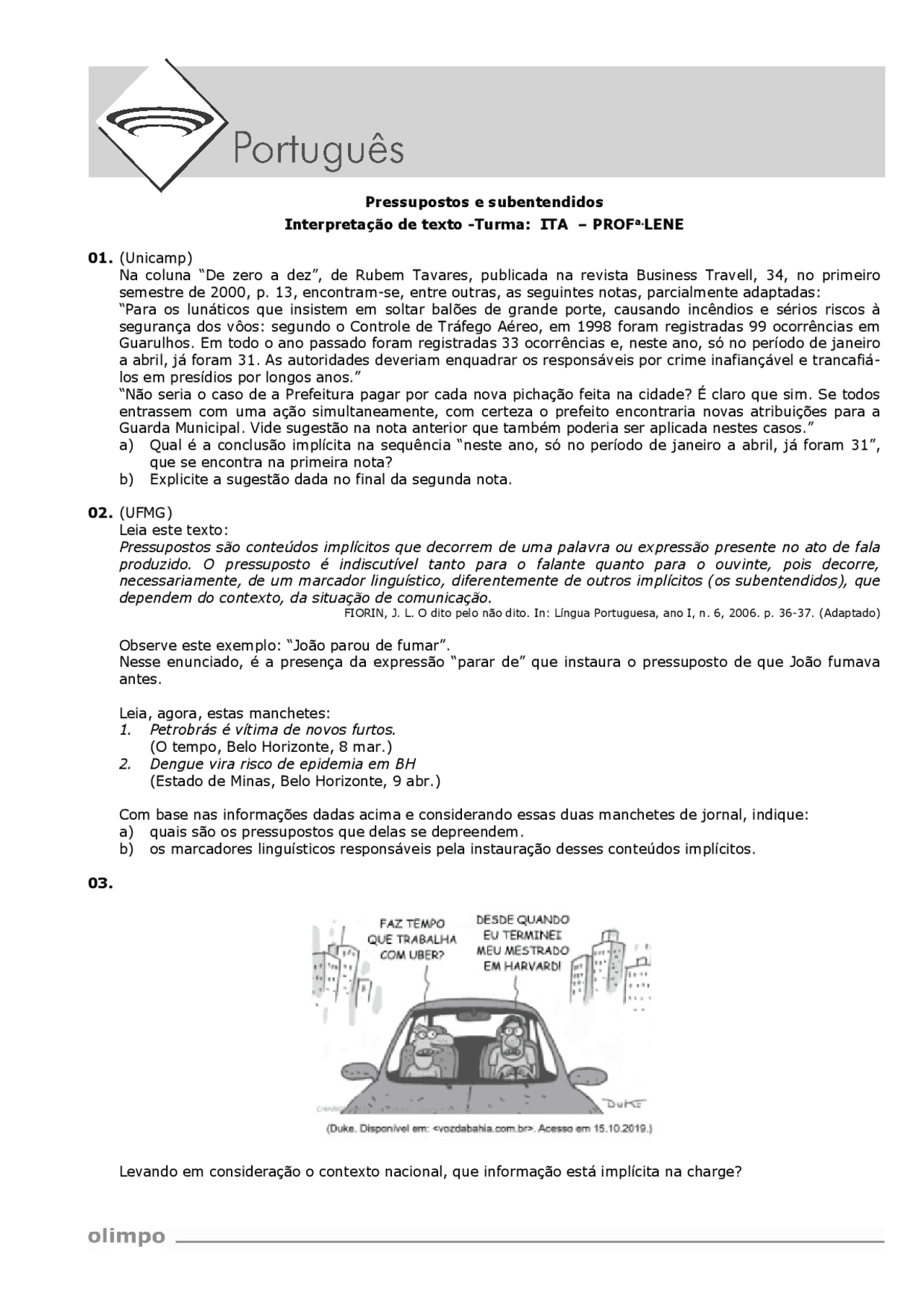 Pressuposto E Subentendido Exercícios - RETOEDU