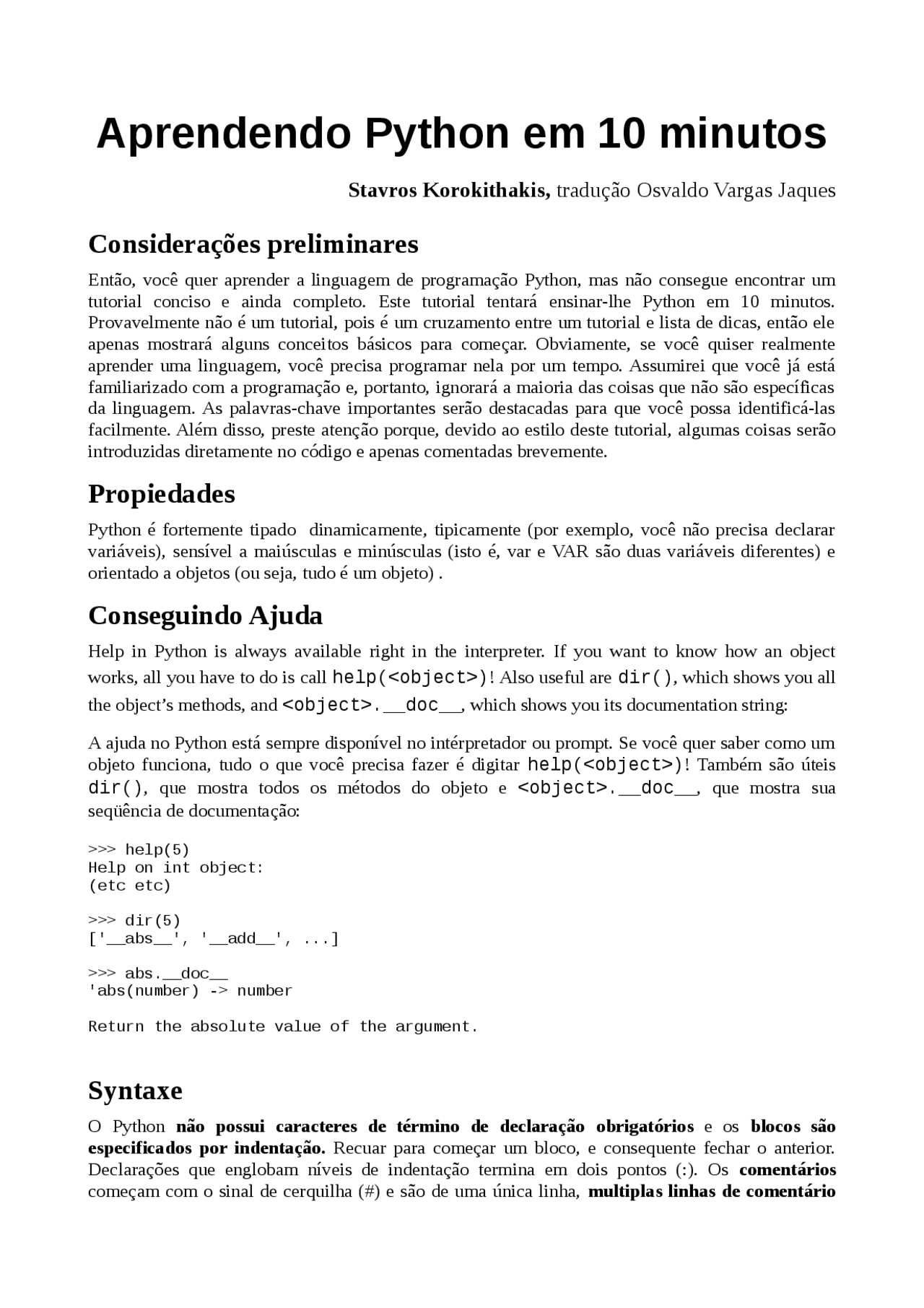 Aprendendo Python em 10 minutos | Lecture notes Programming Languages ...