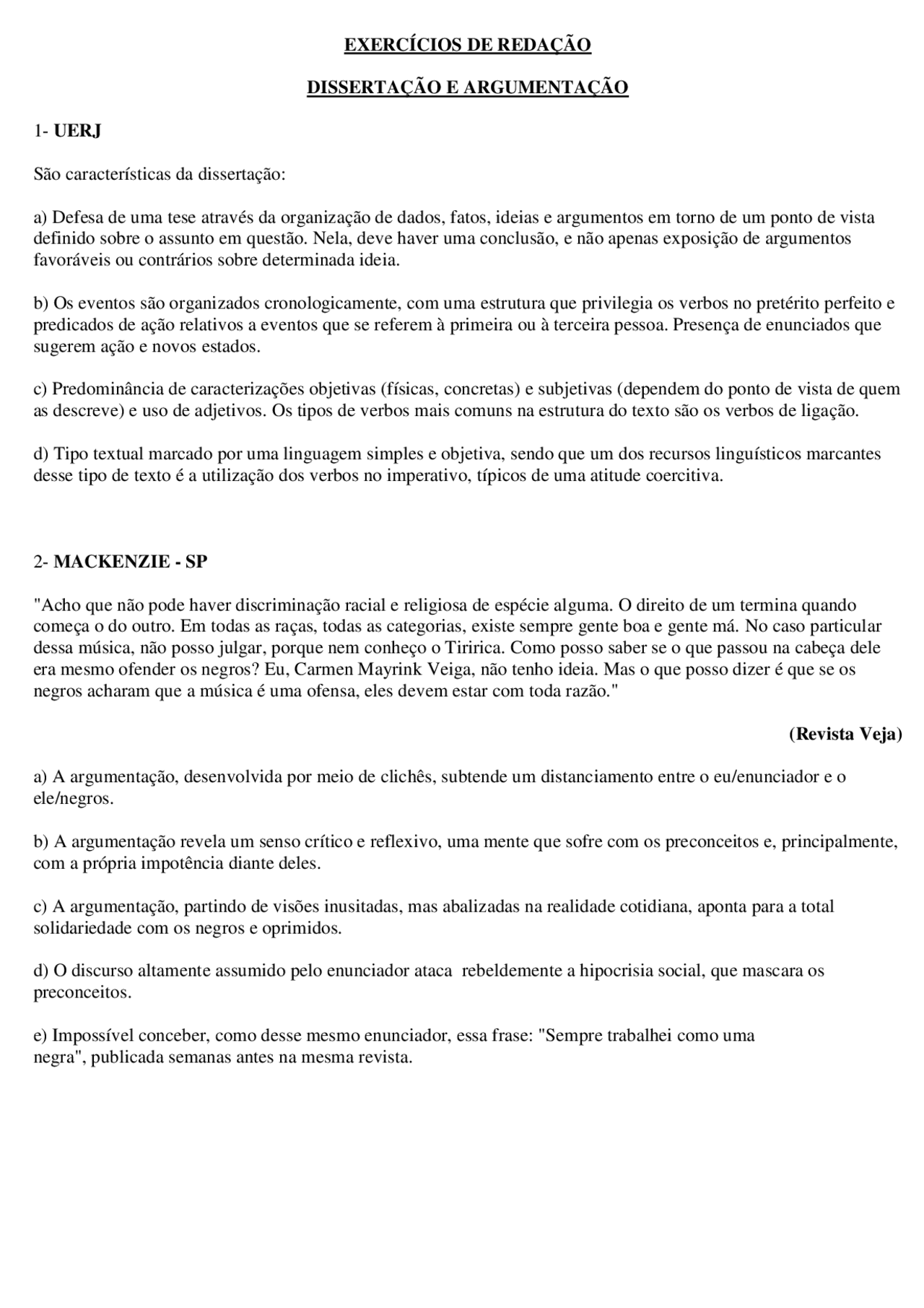 Exercícios Sobre Argumentação Com Gabarito - FDPLEARN