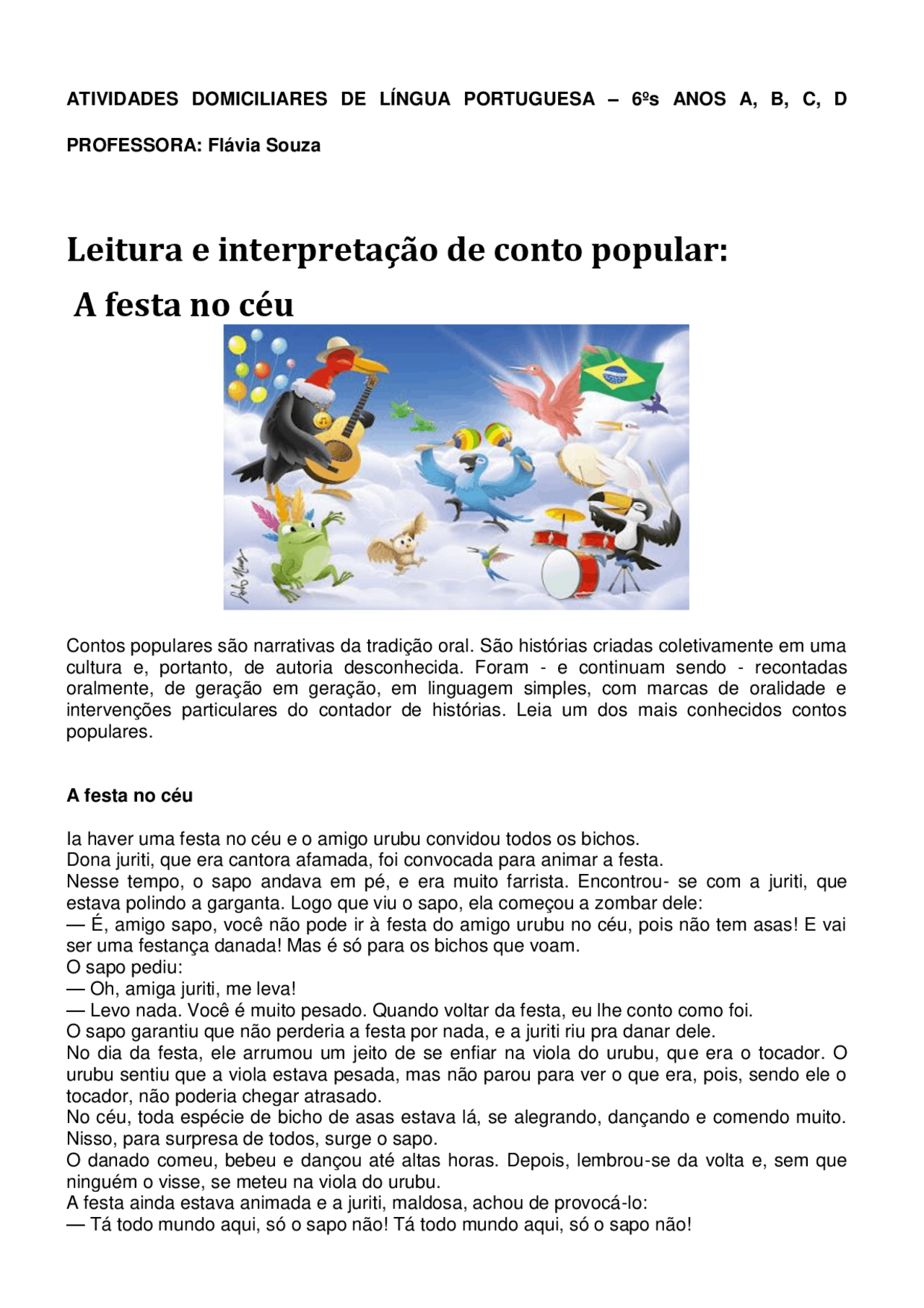 Leitura e interpretação de conto popular: A festa no céu | Notas de ...