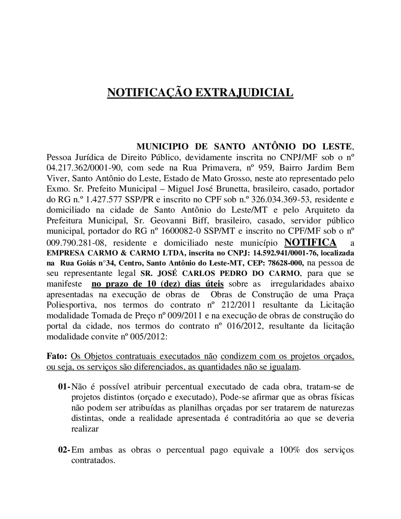 NOTIFICAÇÃO EXTRAJUDICIAL | Lecture notes Law | Docsity